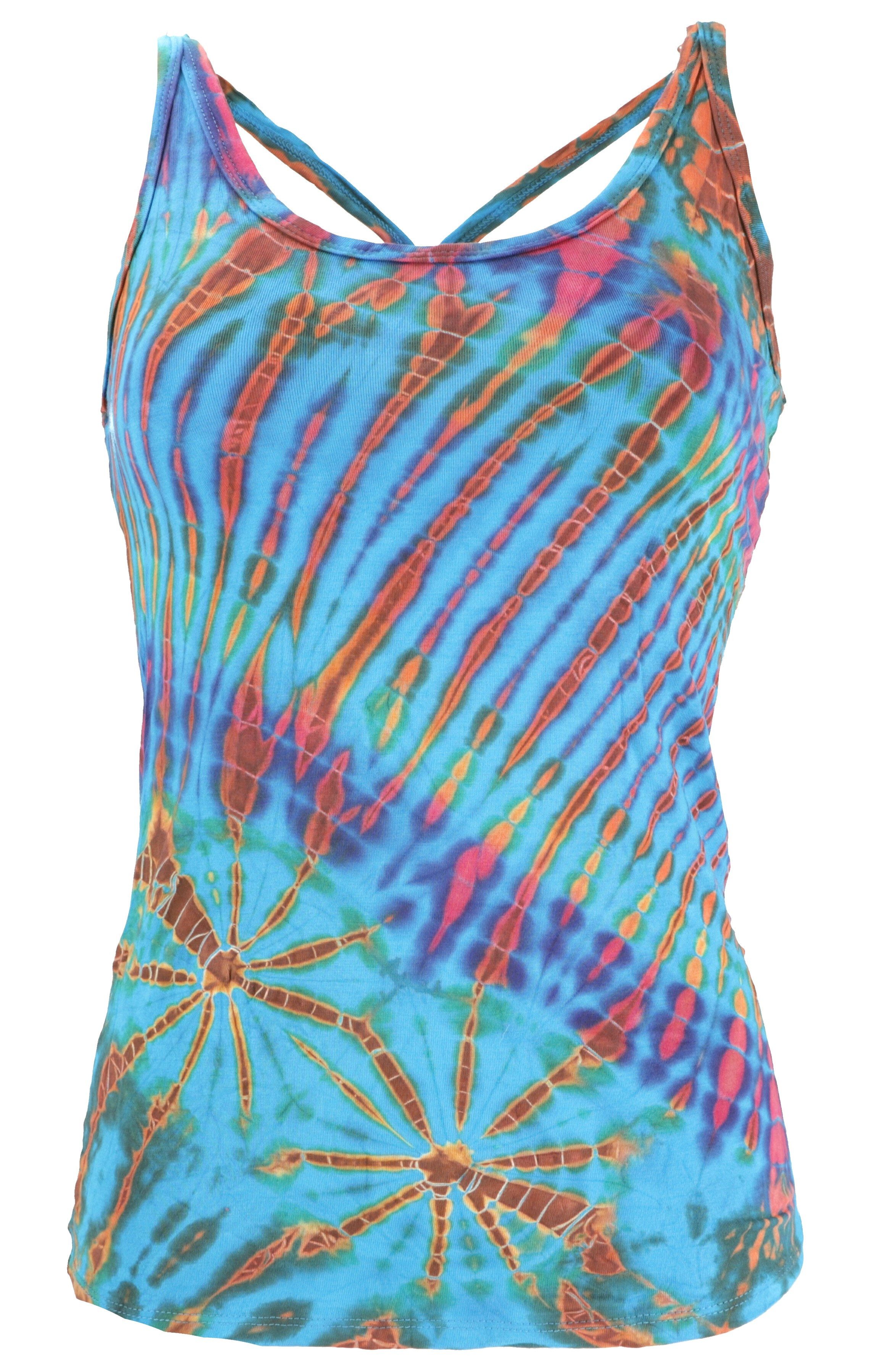 Guru-Shop T-Shirt Batik Hippie Top, Tank Top - türkis Festival, Ethno Style, Hippie, alternative Bekleidung