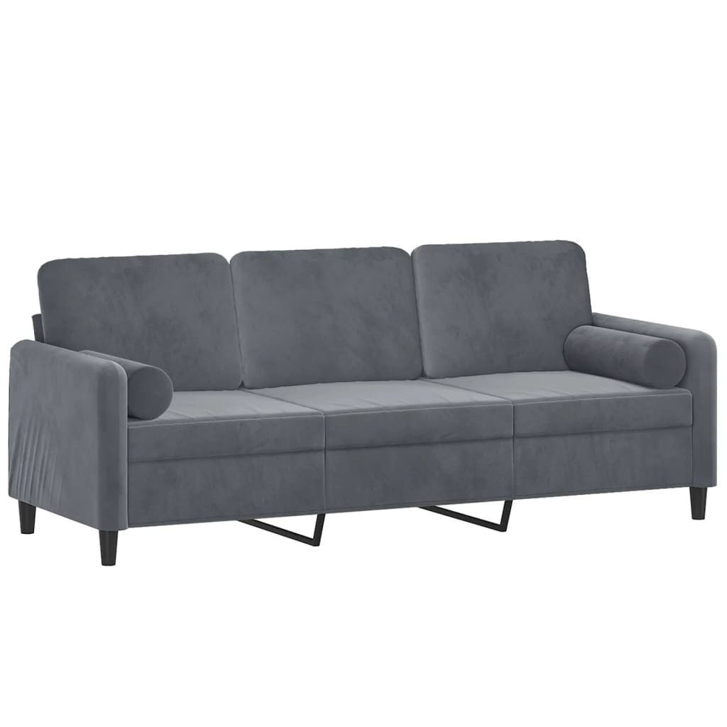 vidaXL Sofa 3-Sitzer-Sofa mit Zierkissen Dunkelgrau 180 cm Samt, 1 Teile