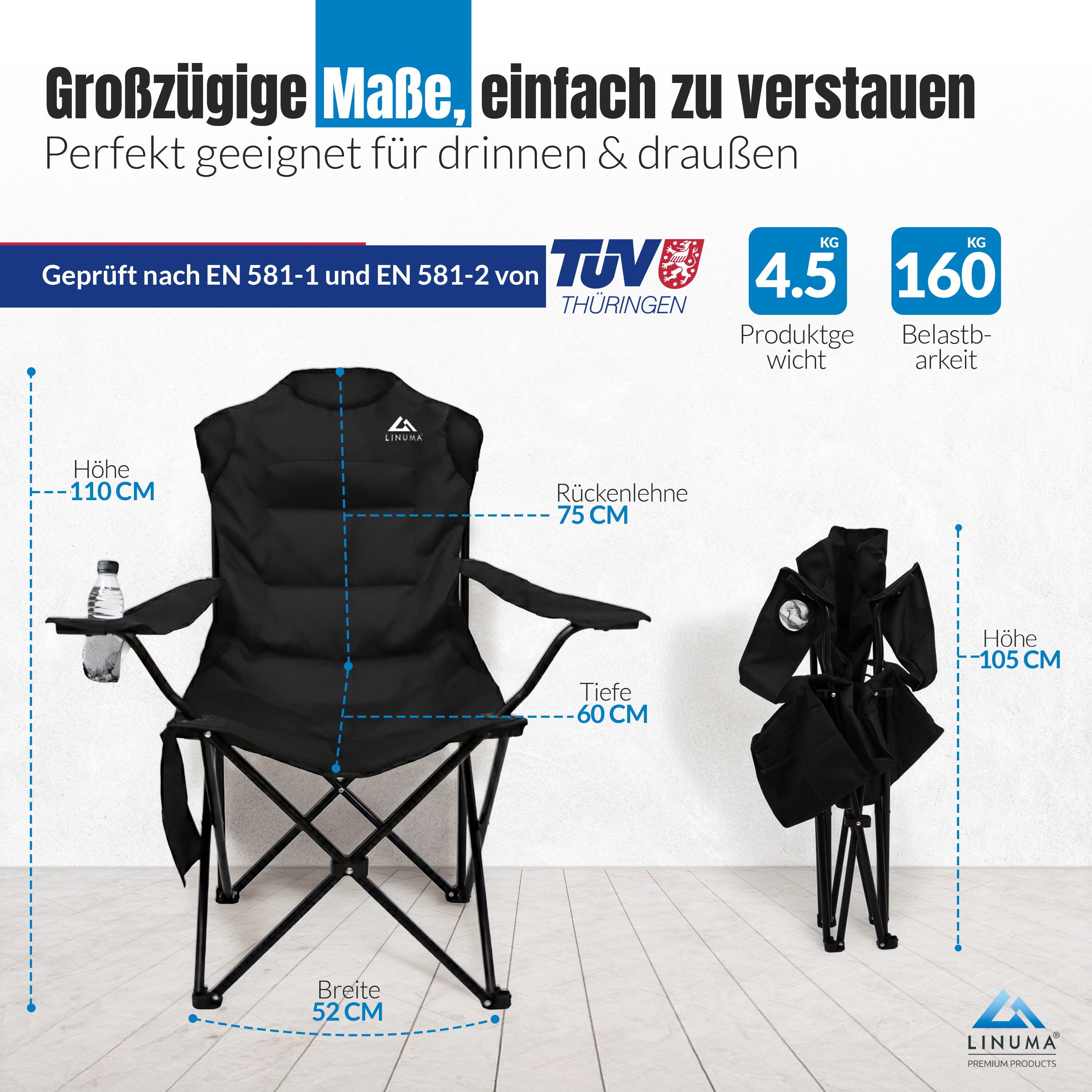 LINUMA Campingstuhl faltbar mit extra großem günstig online kaufen