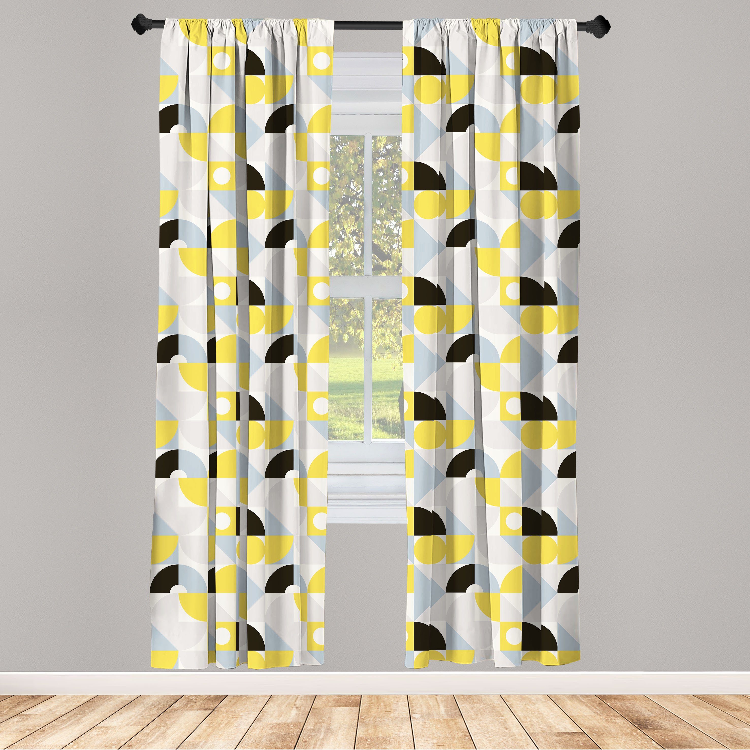 Gardine Vorhang für Wohnzimmer Schlafzimmer Dekor, Abakuhaus, Microfaser, Abstrakt Einfache geometrische Symbole | Fertiggardinen