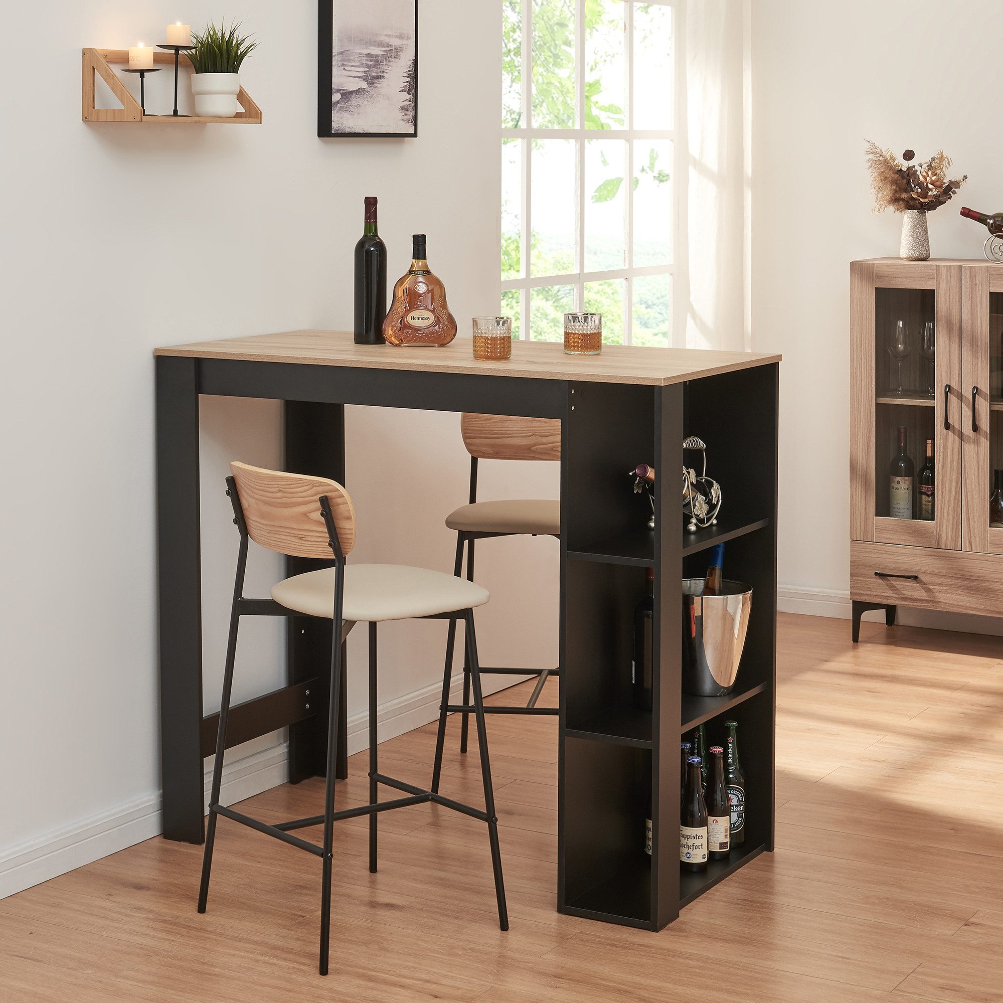 en.casa Bartisch, »Danderyd« 120x60x106 cm mit 3 Ablagefächern Schwarz/Eich günstig online kaufen