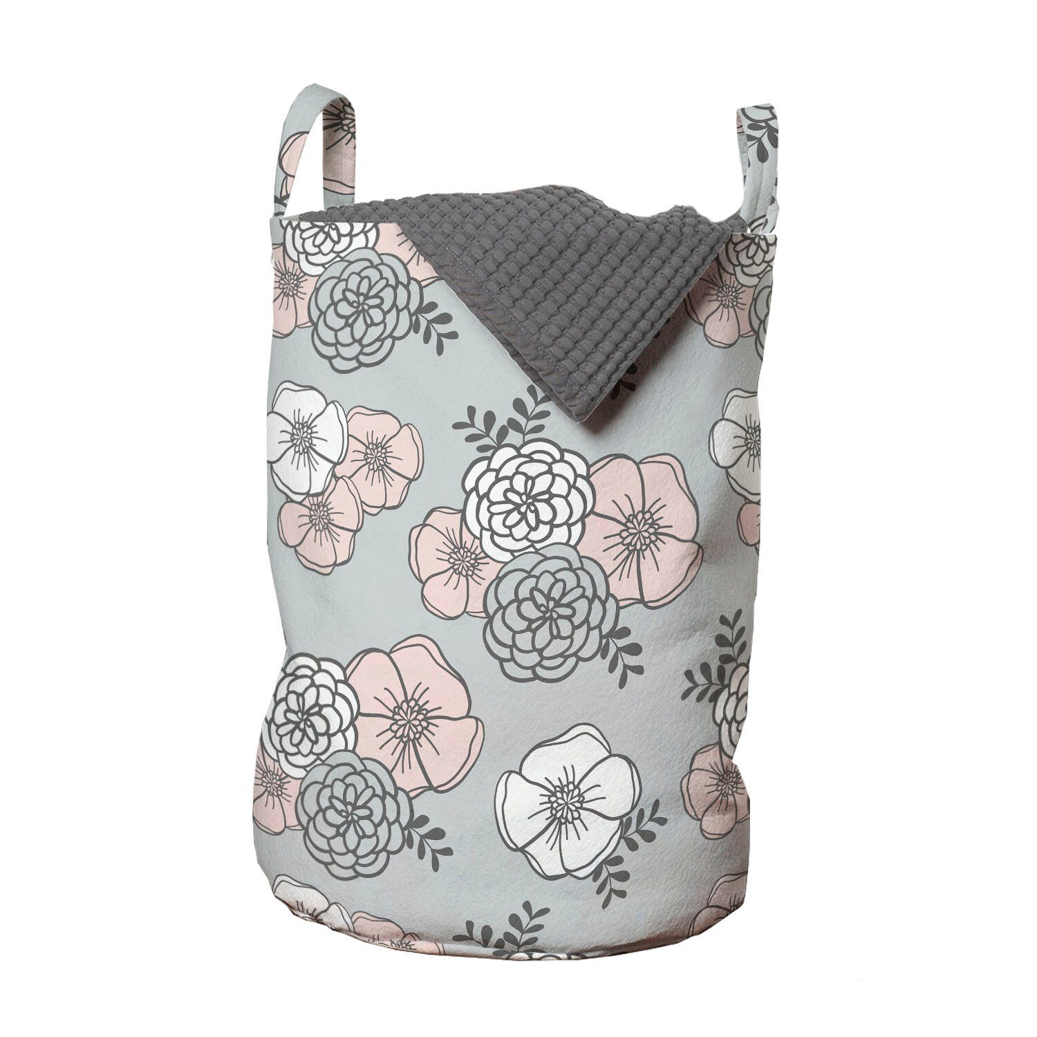 Abakuhaus Wäschesäckchen Wäschekorb mit Griffen Kordelzugverschluss für Waschsalons, Natur Bunte Blumen-Muster