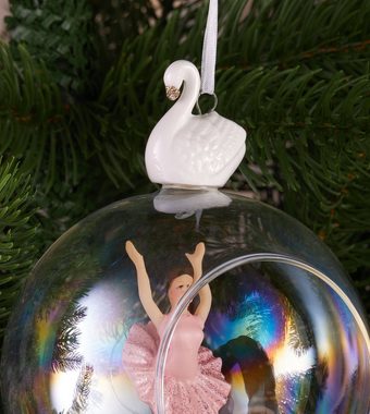 BRUBAKER Weihnachtsbaumkugel Premium Weihnachtskugel Ballerina im rosa Kleid - 10 cm Glas Baumkugel (1 St), Christbaumkugel mit Ballett Tänzerin und Schwan Figur - Weihnachtsdeko