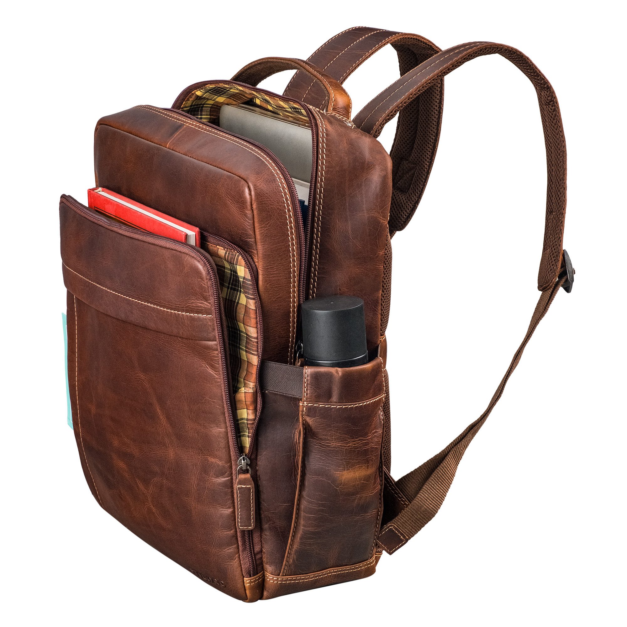 STILORD Notebook-Rucksack "Aldo" Echt-Leder Rucksack Damen und Herren für Laptop 15 - 16 Zoll