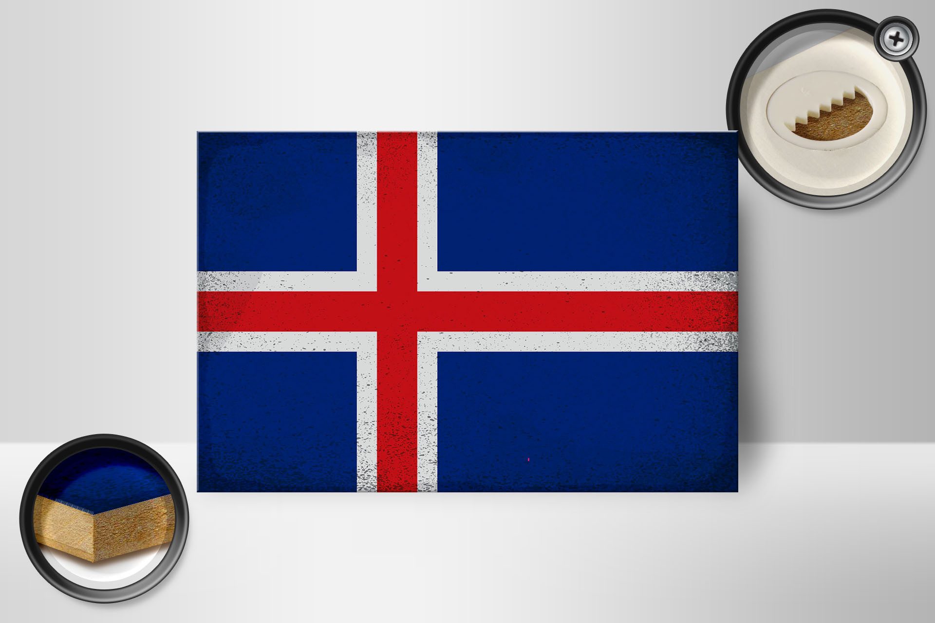 Femer GmbH Holzbild Flagge Island 18x12 cm Flag of Iceland Vintage, Flaggen (1 St), Glatte Holzfaserplatte (MDF), vorn beschichtet