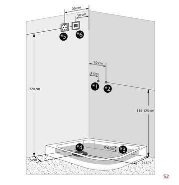 AcquaVapore Komplettdusche Dusche Duschkabine D60-73T0R Schwarz 80x120, Sicherheitsglas ESG, inklusive Duschwanne