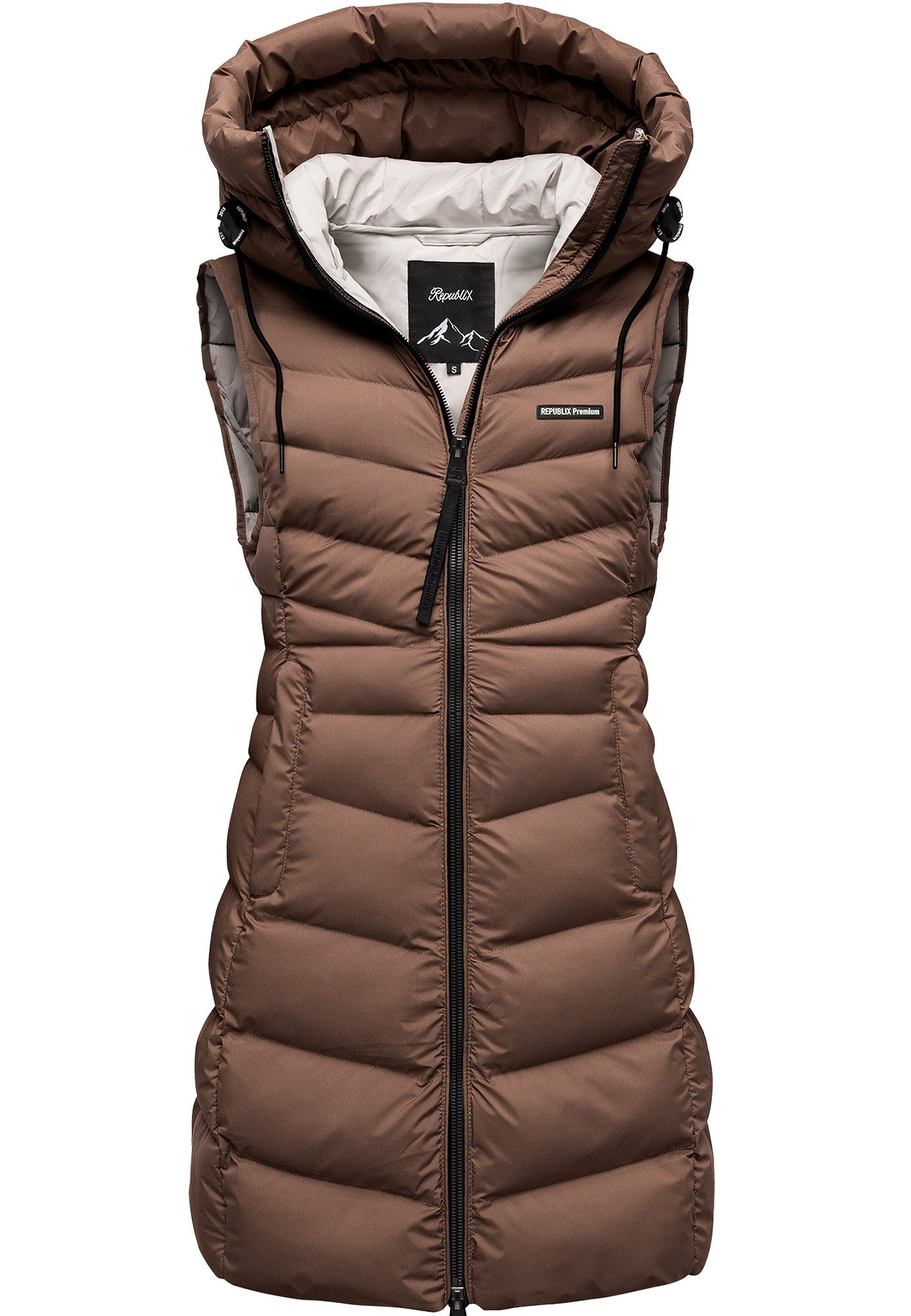 REPUBLIX Steppweste Steppweste warme Damen Outdoor-Weste Jacke lang mit Kapuze