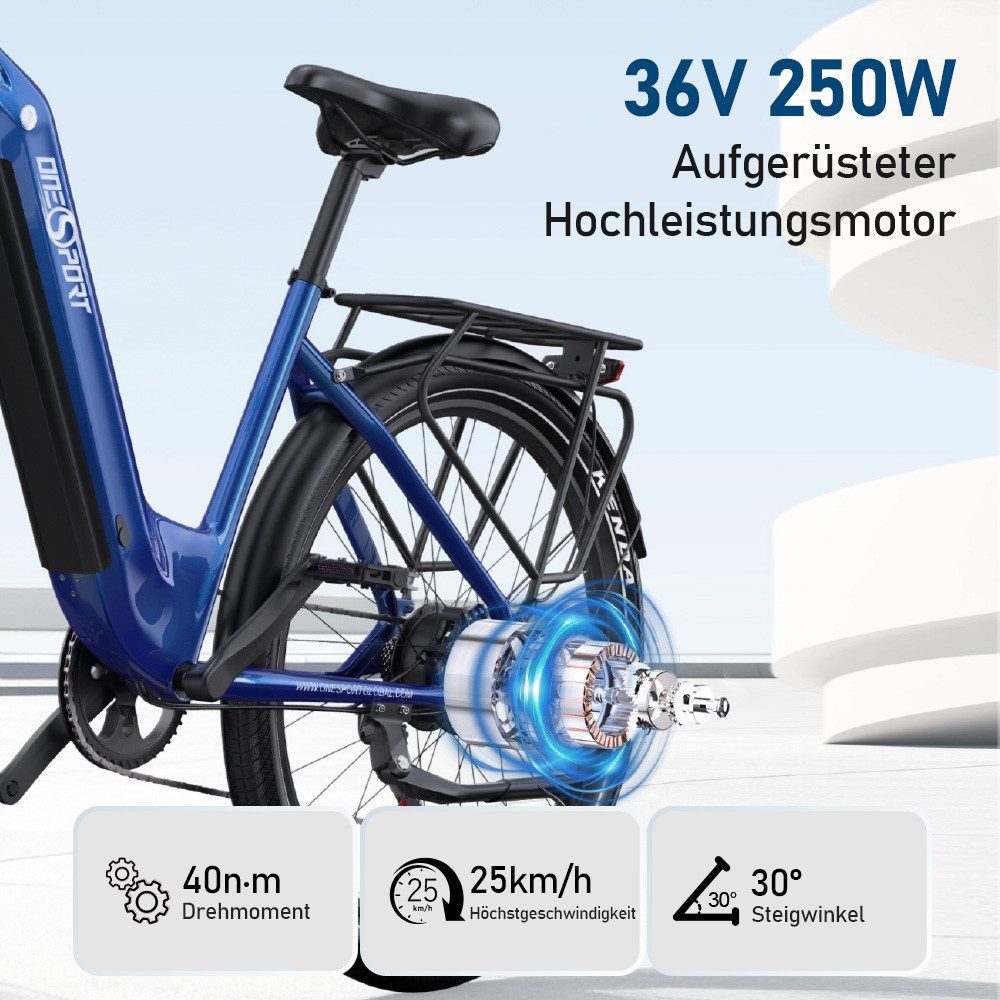 Onesport E-Bike Cityrad OT05 e bike für herren 28 zoll 18.2AH 36V 655WH damen 120km, 7 Gang SHIMANO, Heckmotor, 655,2 Wh, e bike für damen herren 28 zoll Cityrad 7 Gang Shimano hydraulischen