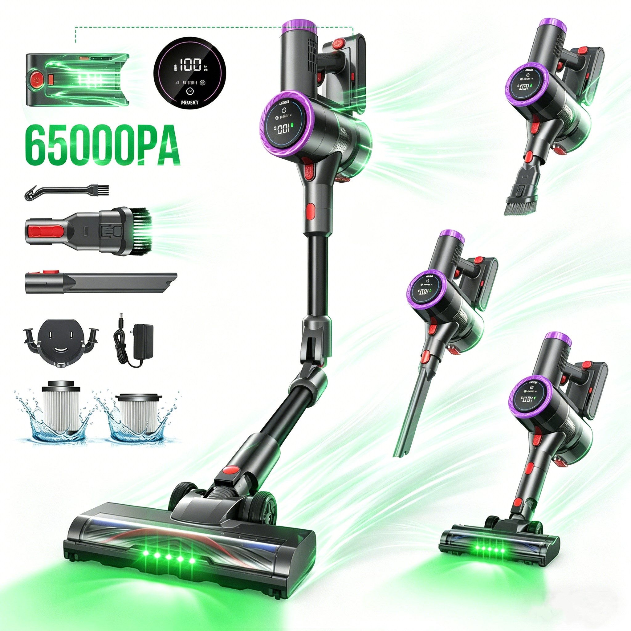 PRASKY Stielstaubsauger Akku Staubsauger Kabellos, Stielstaubsauger 65kPa/50Min, HEPA-Filter, 550 W, mit Beutel, staubsauger kabellos 550W Leicht und ideal für kleine Wohnungen
