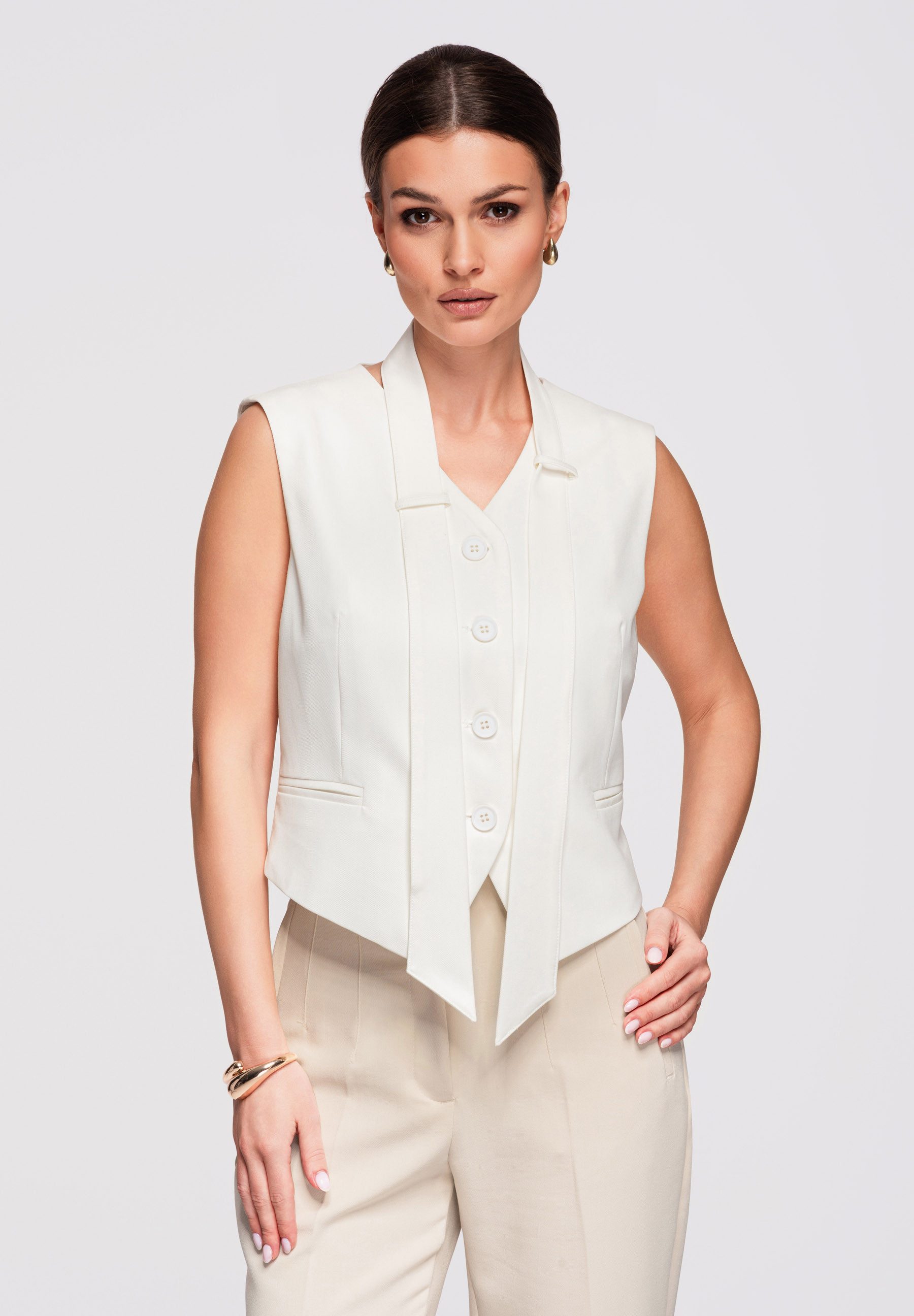 OMBRE Kurzweste Damen Weste Ärmellos Figurbetont Elegant (kein Set, 1-tlg) Taillierter Schnitt, Schalkragen