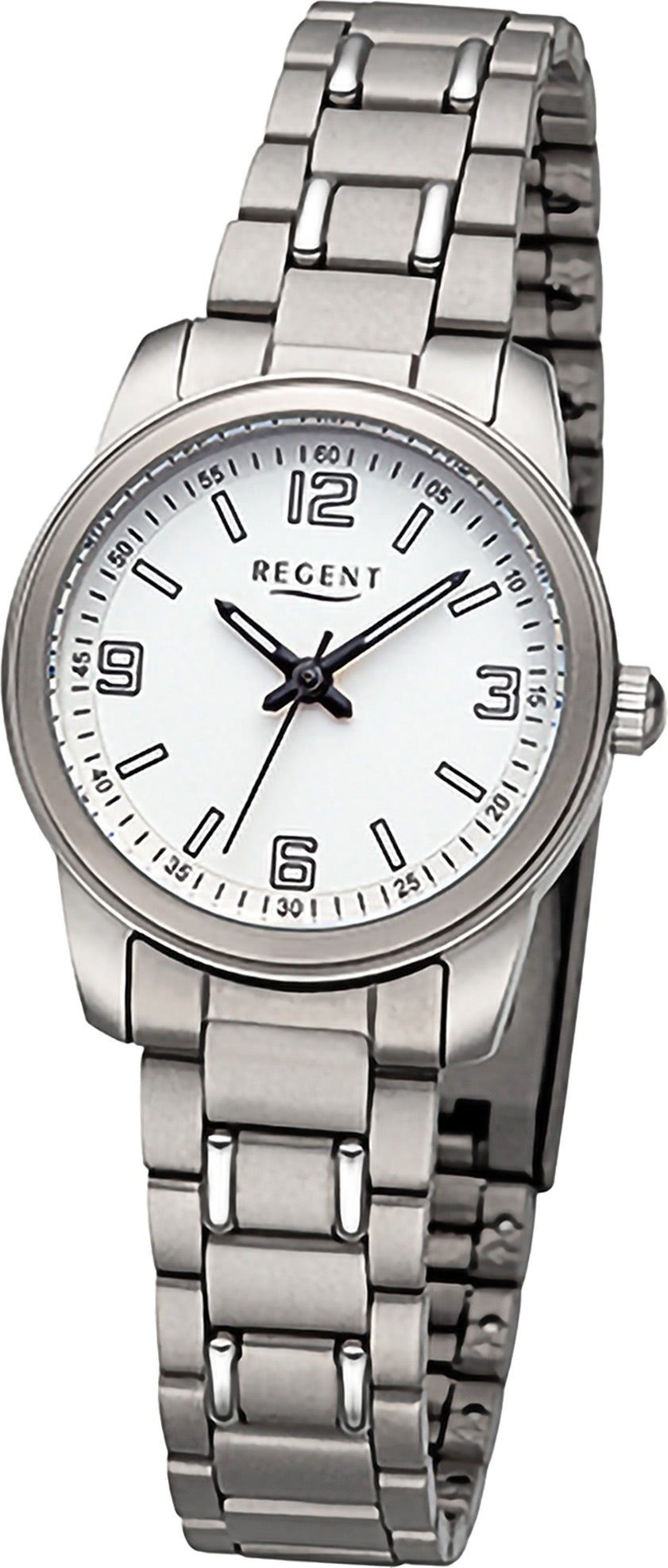 Regent Quarzuhr Regent Damen Armbanduhr Analog, Damenuhr Metallarmband silber, rundes Gehäuse, extra groß (ca. 27mm)