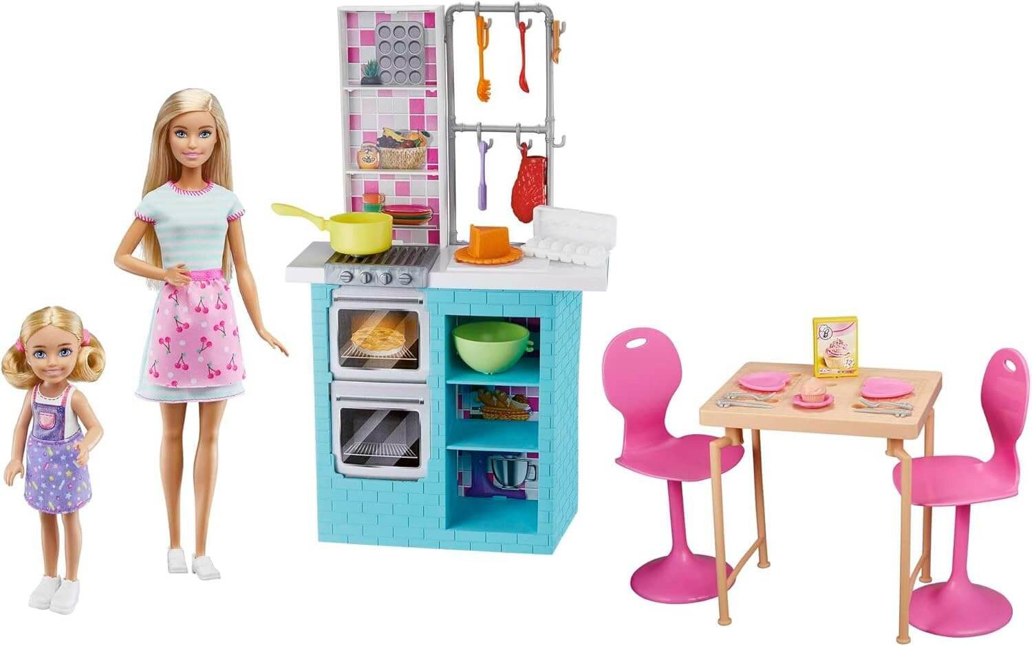 Mattel® Puppen Accessoires-Set Mattel HBX03 - Barbie-Schwestern Backspielset mit Barbie & Chelsea