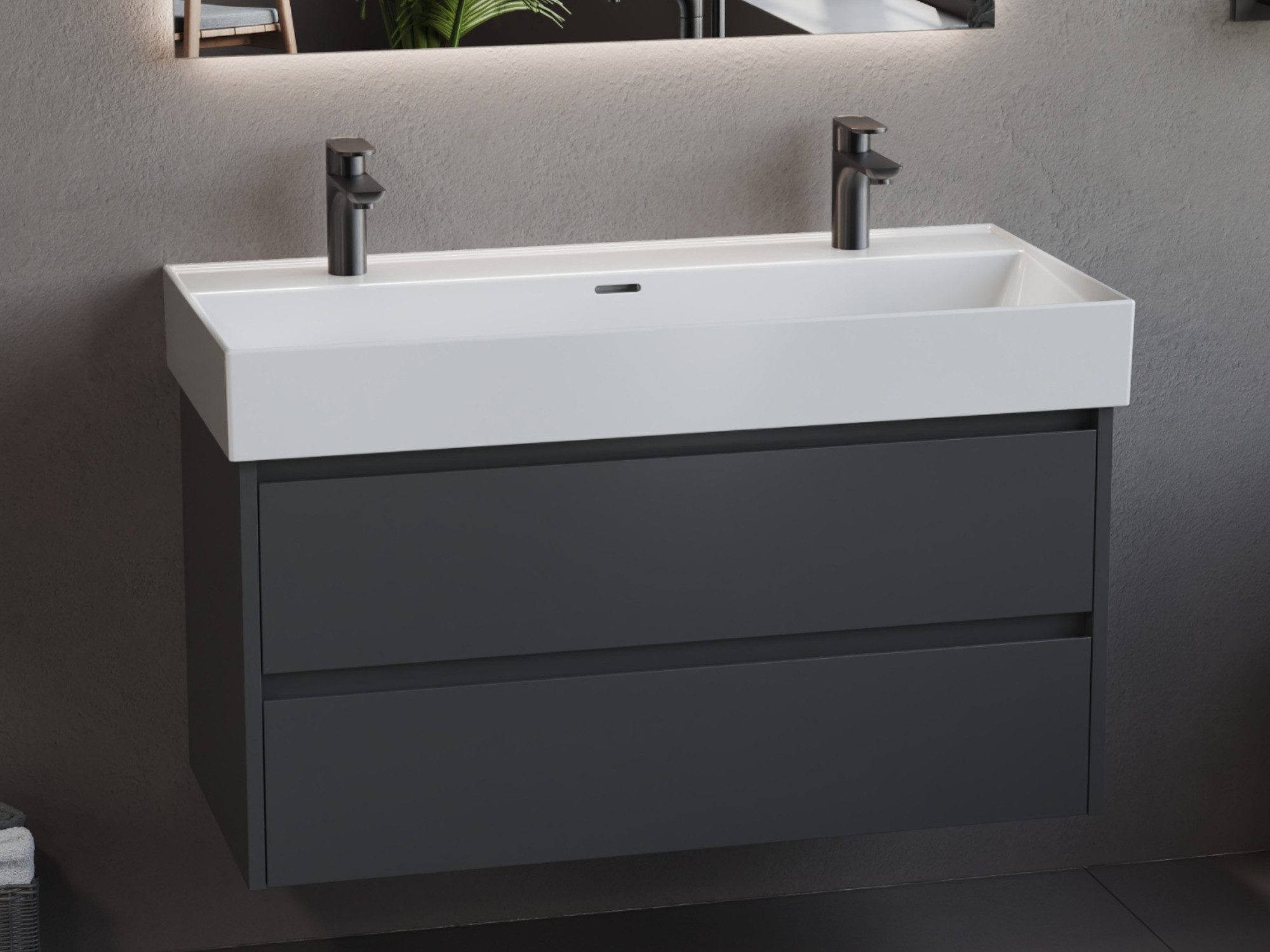 Aqua Bagno Waschbecken Doppelwaschbecken 100cm weiß eckig Wandmontage Aufsatzwaschtisch