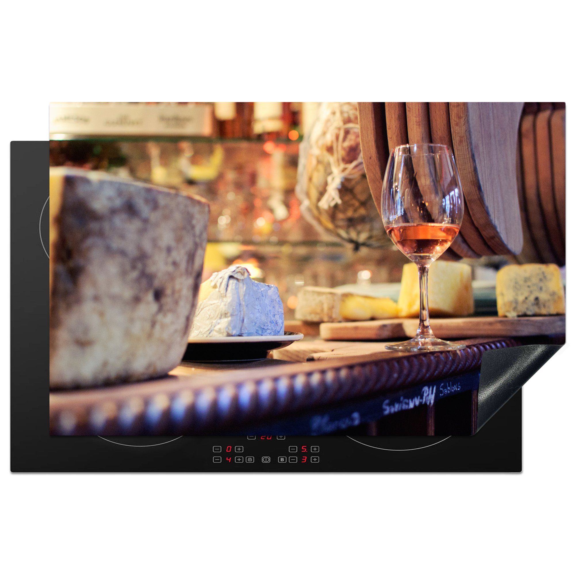 MuchoWow Herdblende-/Abdeckplatte Wein - Frankreich - Käse, Vinyl, (1 tlg), 81x52 cm, Induktionskochfeld Schutz für die küche, Ceranfeldabdeckung
