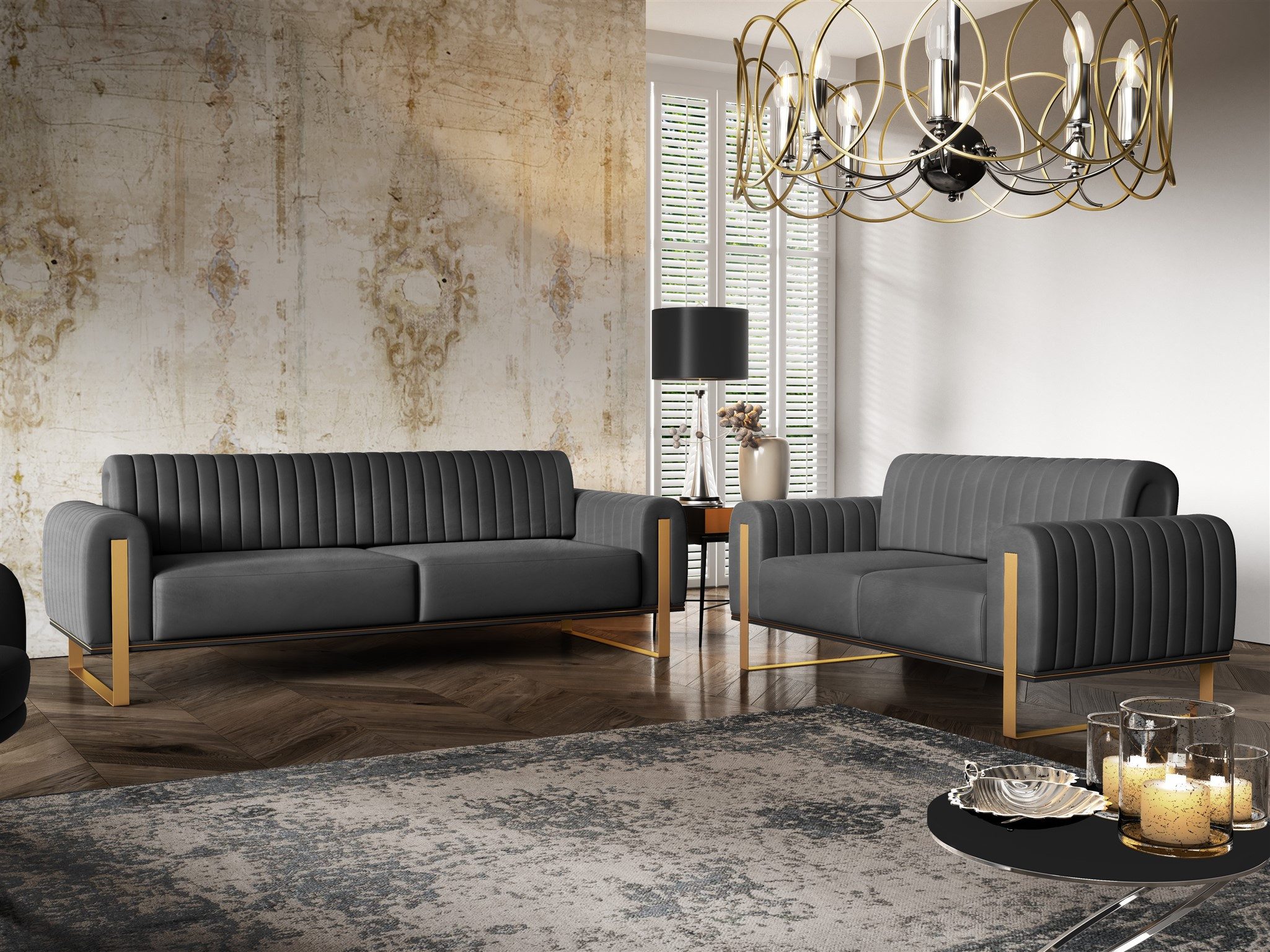 Fun Möbel Polstergarnitur Sofaset Designersofas VALERIE 3-2 in Stoff Elisa günstig online kaufen