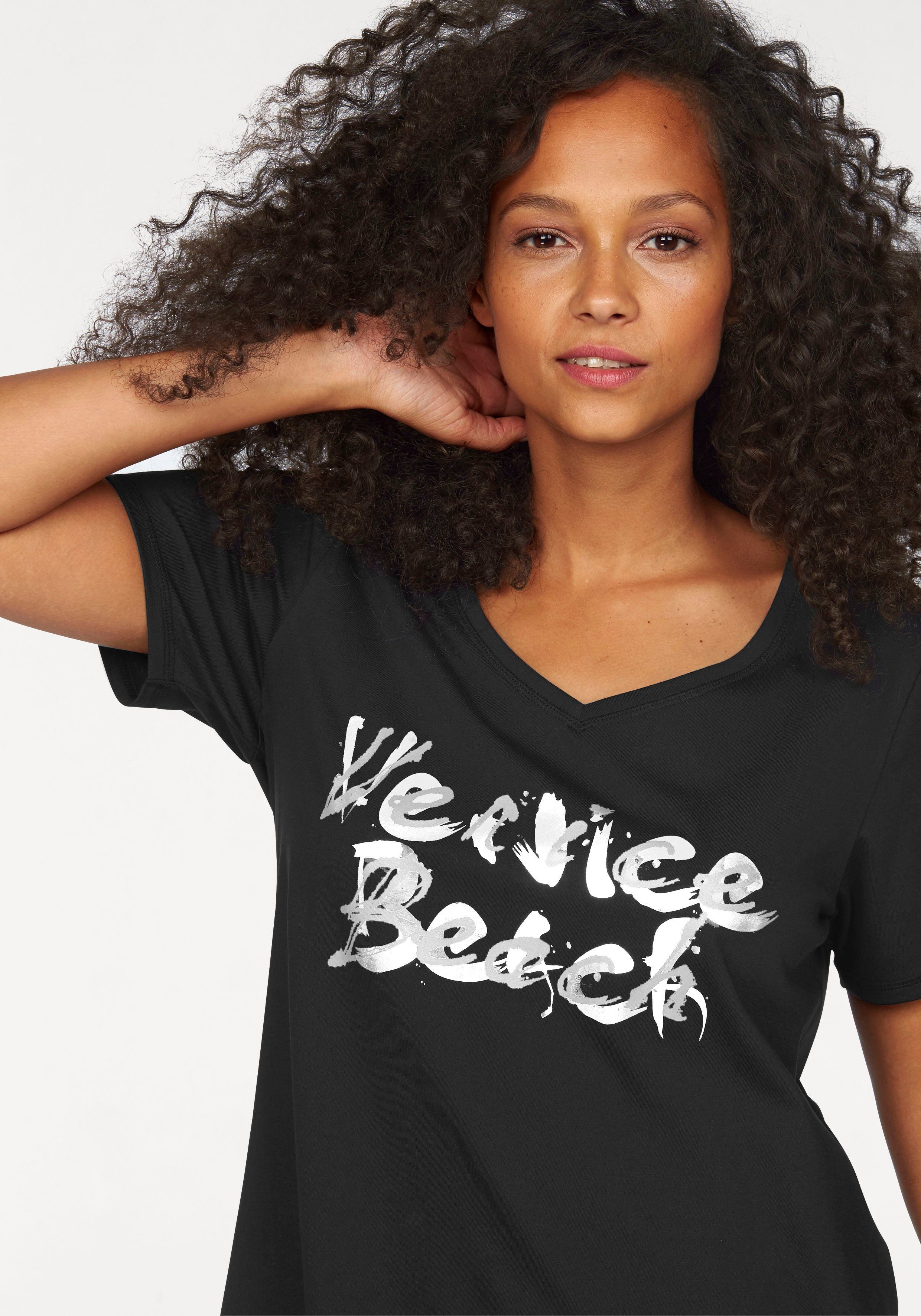 Venice Beach Longshirt Langarm, lockere Passform, mit Logodruck, herzförmiger Ausschnitt