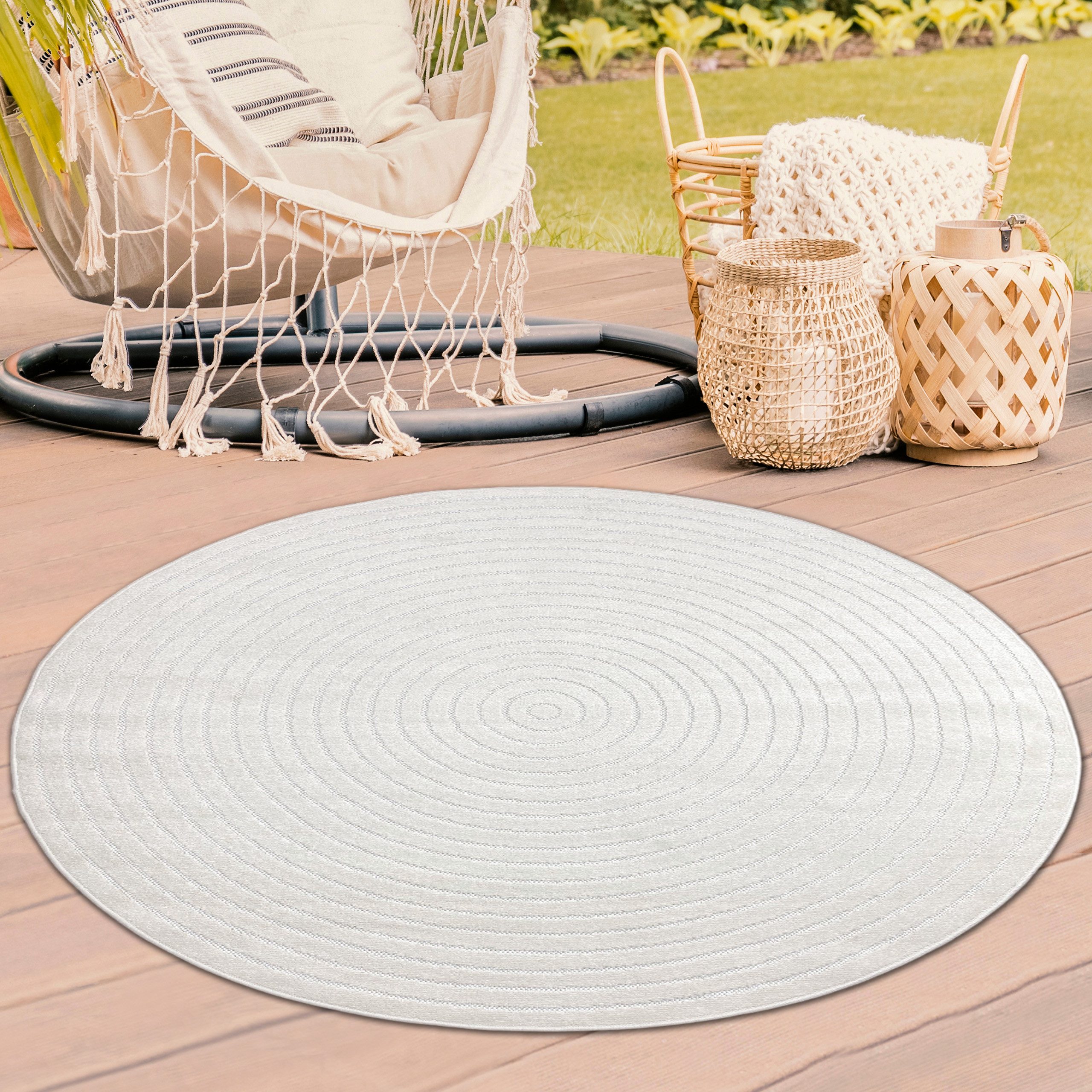 TeppichHome24 Outdoorteppich Waschbarer In- & Outdoor Teppich, Rund in crem günstig online kaufen