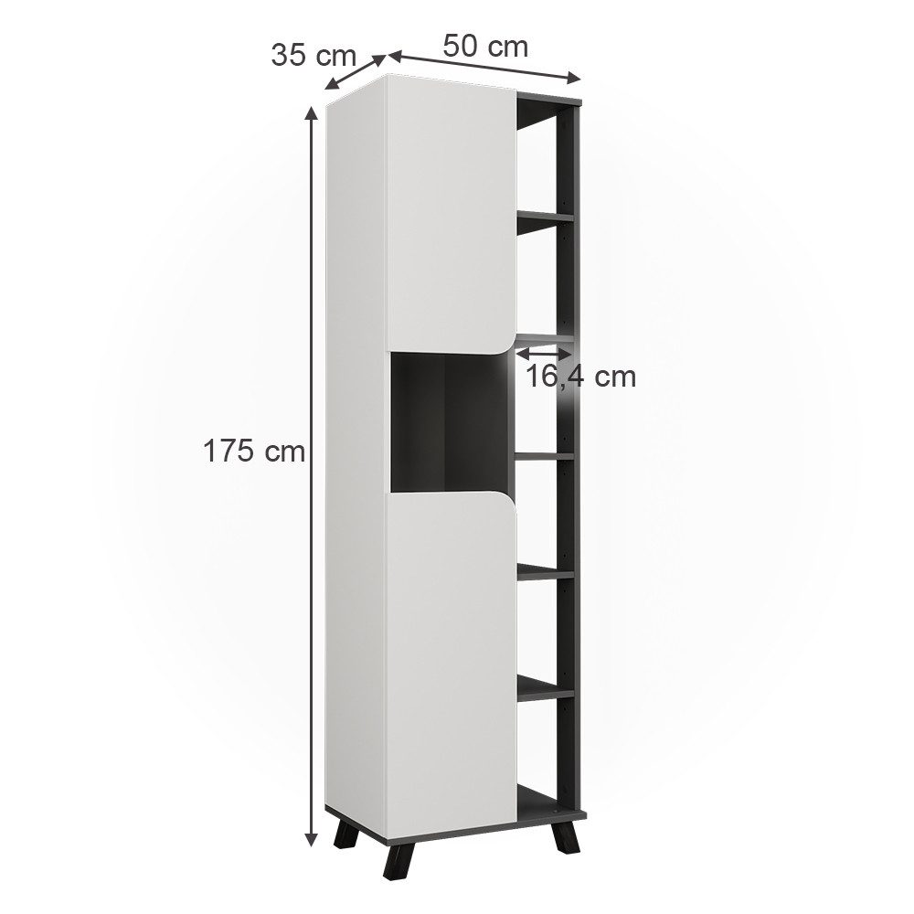 Vicco Hochschrank Karen, Anthrazit/Weiß, 50 x 175 cm mit 2 Türen günstig online kaufen
