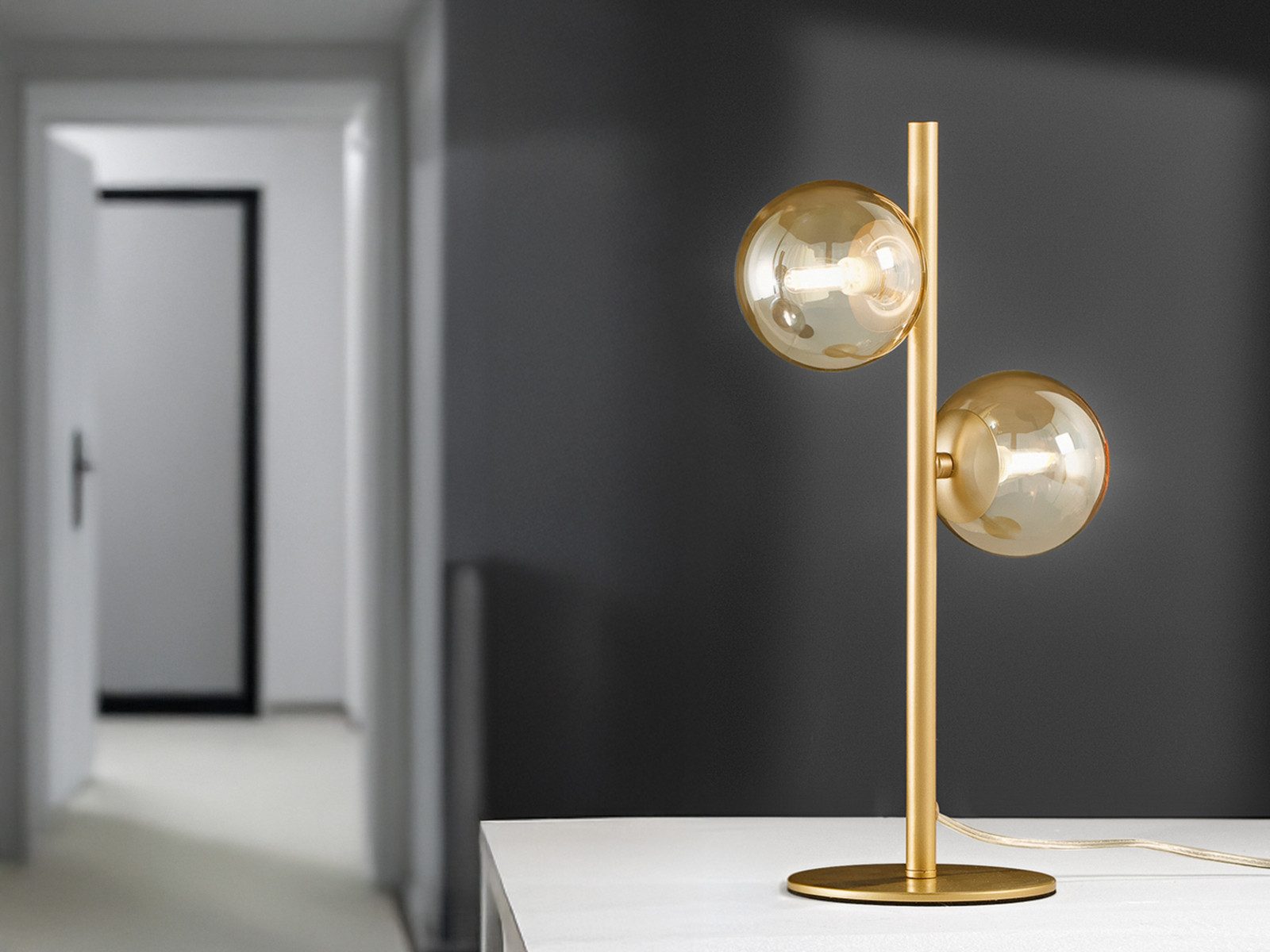 Luce Ambiente Design LED Nachttischlampe mit Glas-Kugeln, Höhe 40cm, Dimmfunktion, LED wechselbar, Warmweiß, ausgefallen-e Tischlampe groß mit G9 Leuchtmitteln in 3 Stufen dimmbar