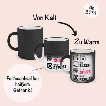 Trendation Tasse Trendation - Eat Sleep Anime Zaubertasse Geschenk Spruch Farbwechsel Tasse Geschenke Deko, Farbwechsel