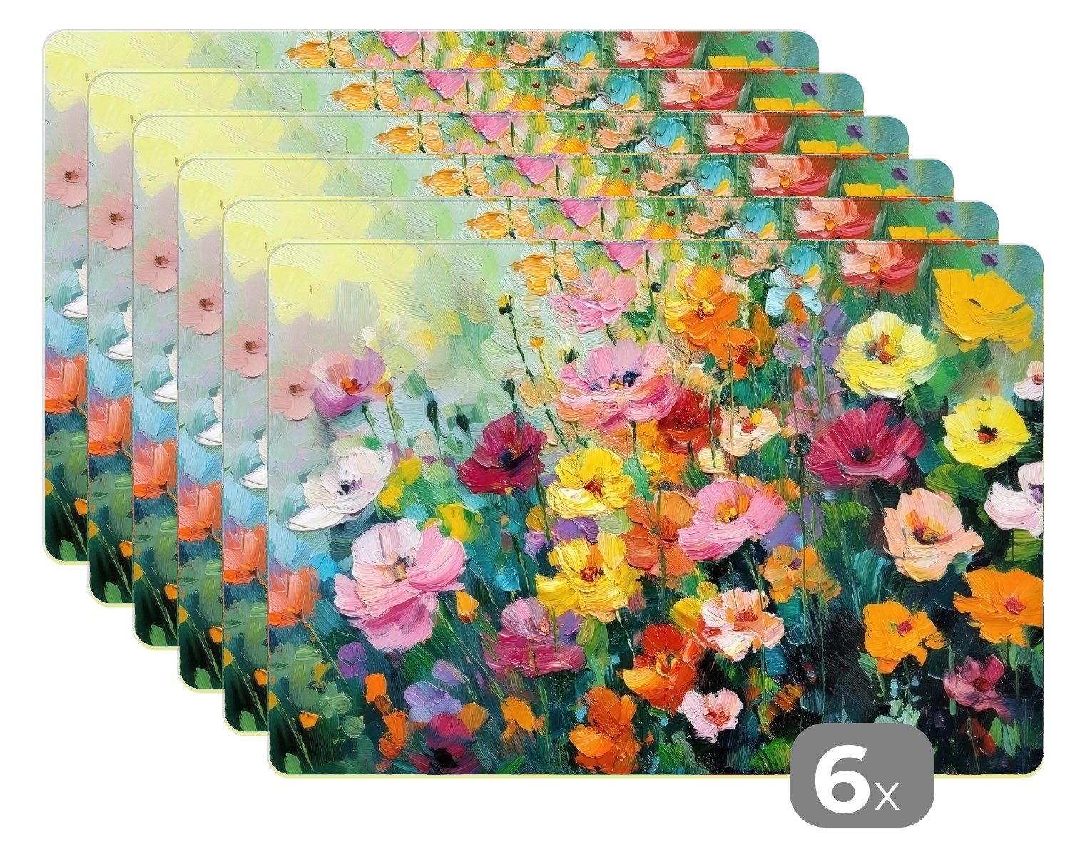 MuchoWow Platzset Blumenexplosion - Leuchtende Farben - Fröhlich, (6-St), Platzsets, Tischset, Abwaschbar, Tischsets, Platzdeckchen