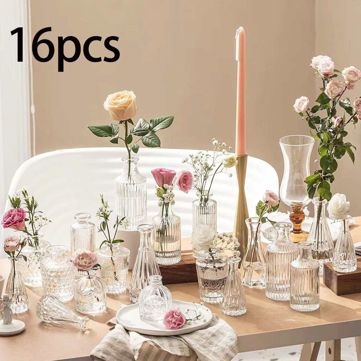 SEHAUSEU Dekovase Vase aus Glas Blumenvase (Set, 16 St) in 16 unterschiedlichen Formen (16 St) – Bild 4 von 5