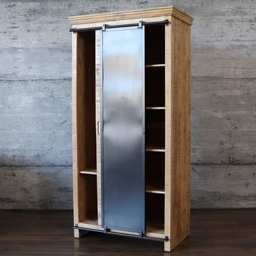 baario Kleiderschrank Kleiderschrank SELCE Industrial massiv Mangoholz & Eisen Design Schiebetüren