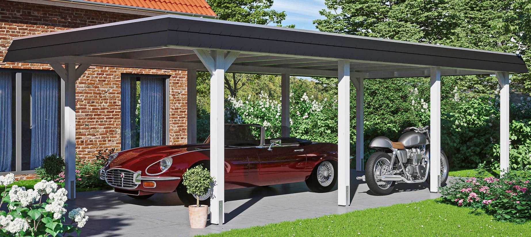 Skanholz Einzelcarport Wendland, BxT: 409x870 cm, 210 cm Einfahrtshöhe