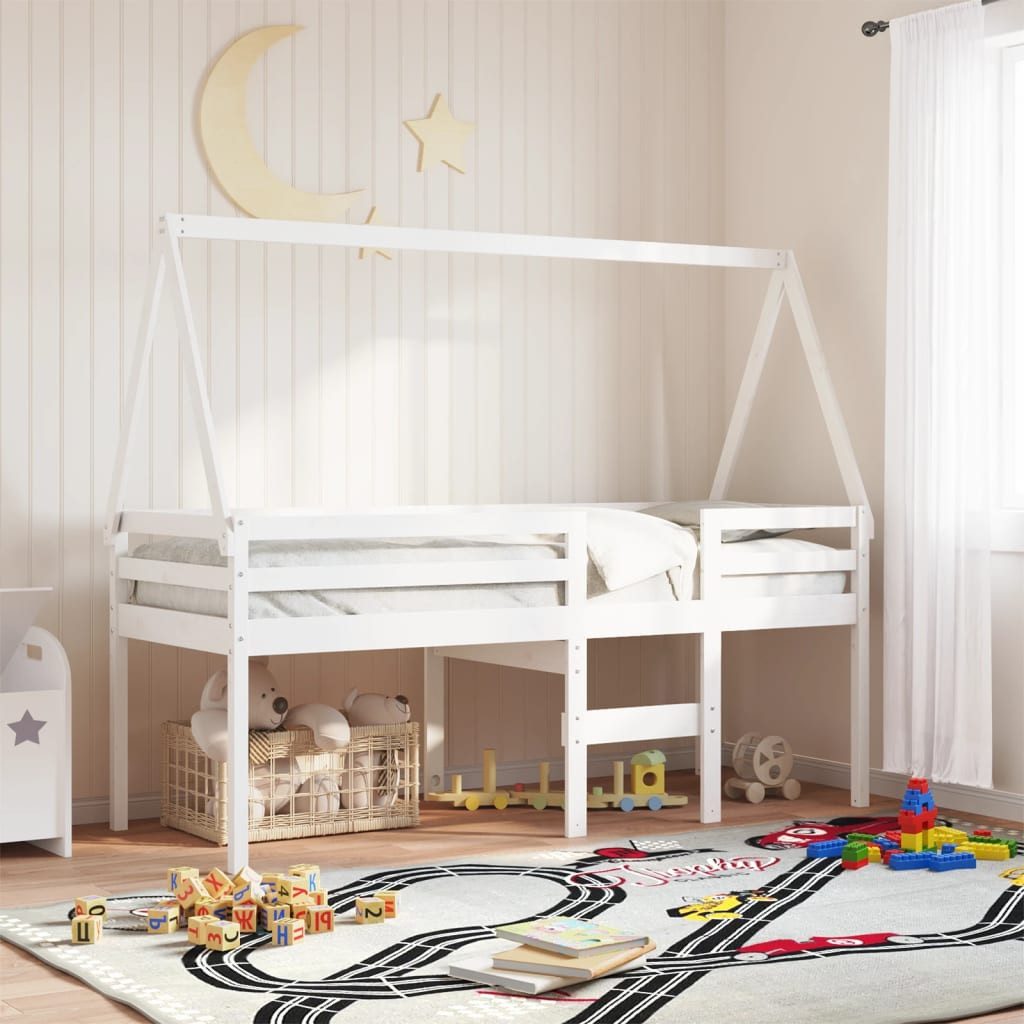 vidaXL Bett Hochbett mit Dach Weiß 80x200 cm Massivholz Kiefer