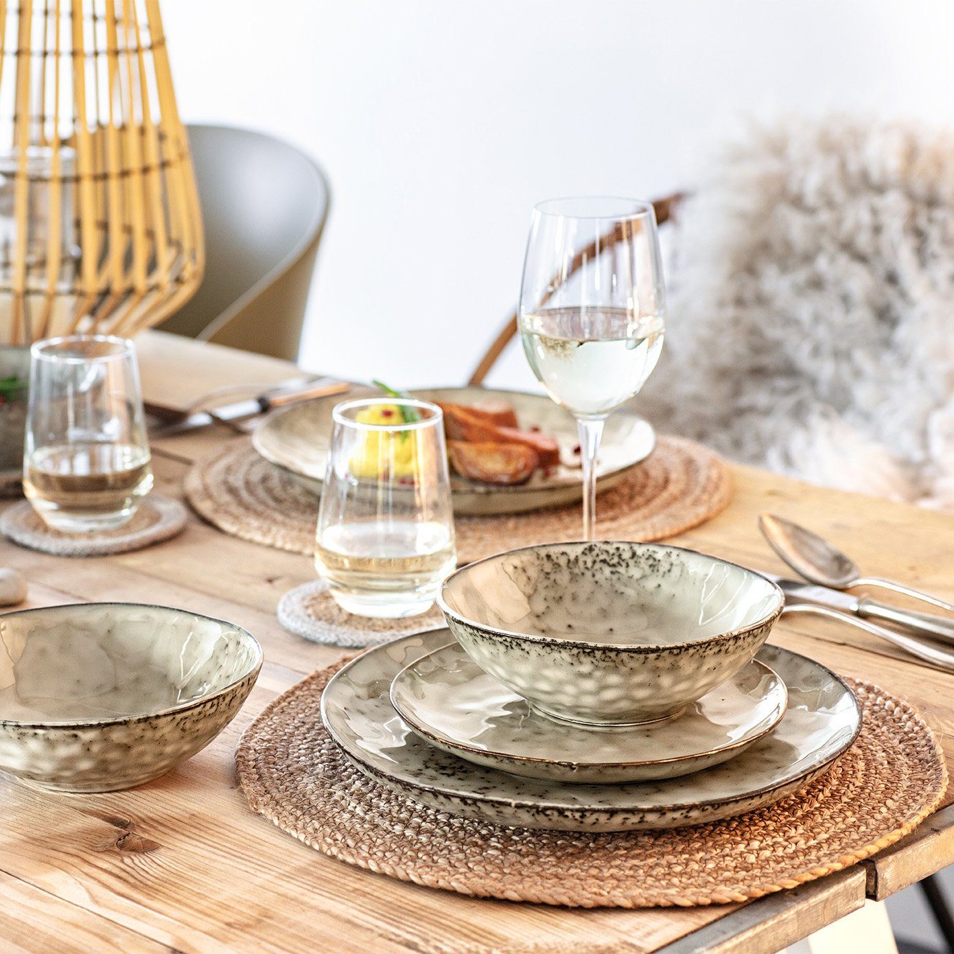 SÄNGER Schale Set Pompei - Beige mit schwarzen Akzenten, Steingut, (Set, 4-tlg), Ø17,5x8,5cm, 4 Personen, Handmade, Premium Collection