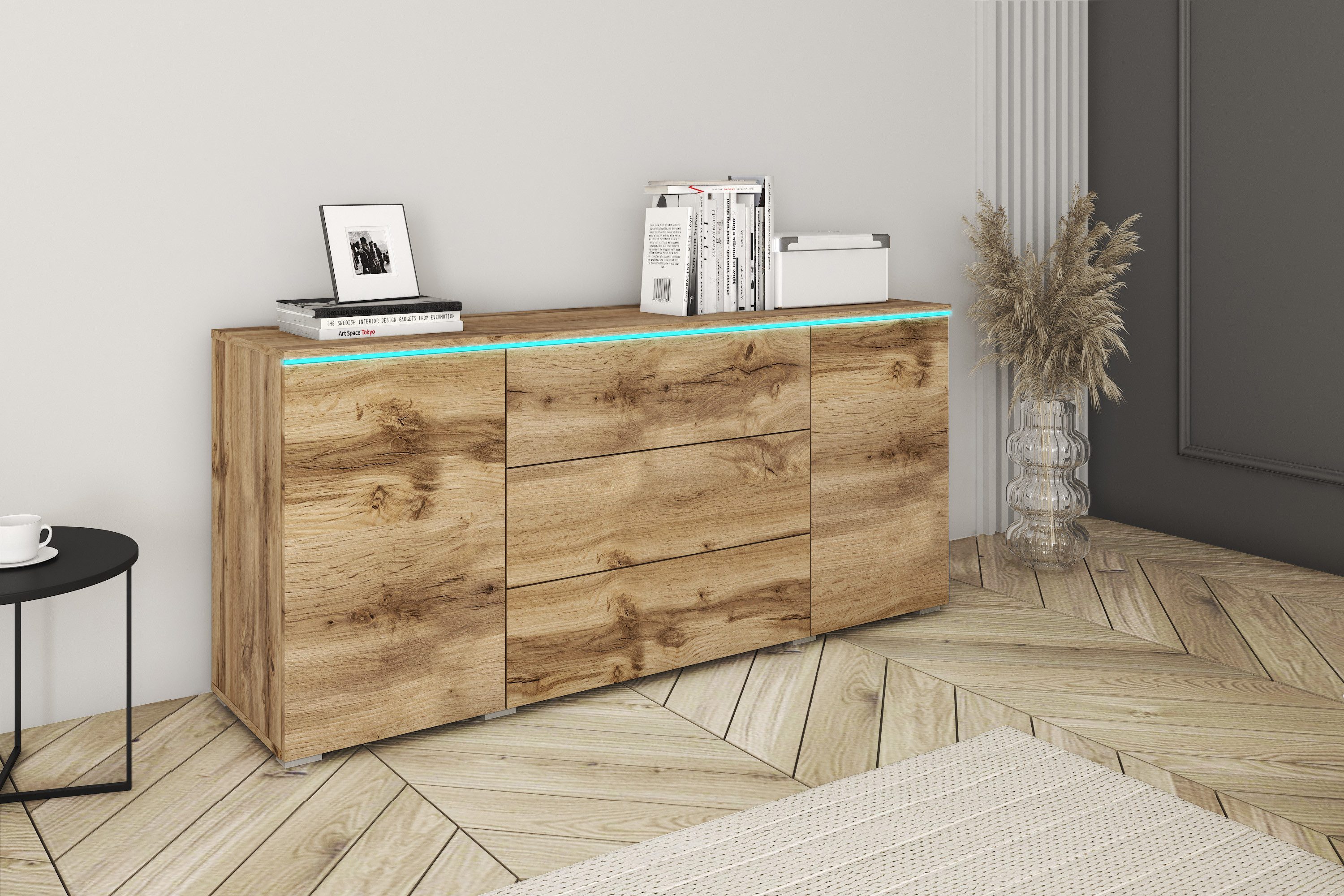 Home affaire Sideboard VERA, grifflos, verstellbare Einlegeböden, Wahlweise mit oder ohne Beleuchtung