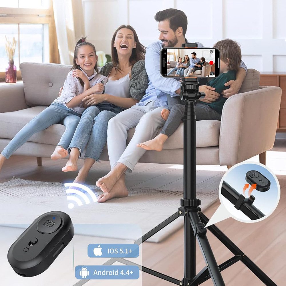 TUWENA Handy-Halterung Handy-Stativ & Selfie Stick 180cm, Handystativhalter mit Fernauslöser, (Erweiterbarer Handystativhalter mit Fernauslöser Kompatibel Smart – Bild 4 von 5