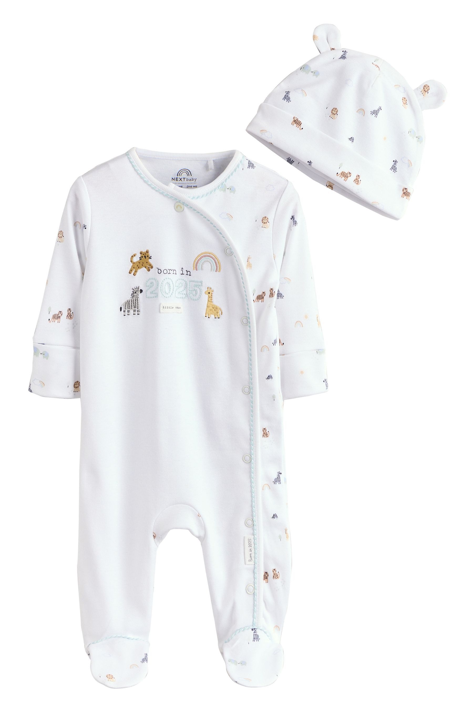 Schlafoverall „Born In 2025“ Babyschlafanzug und Mütze