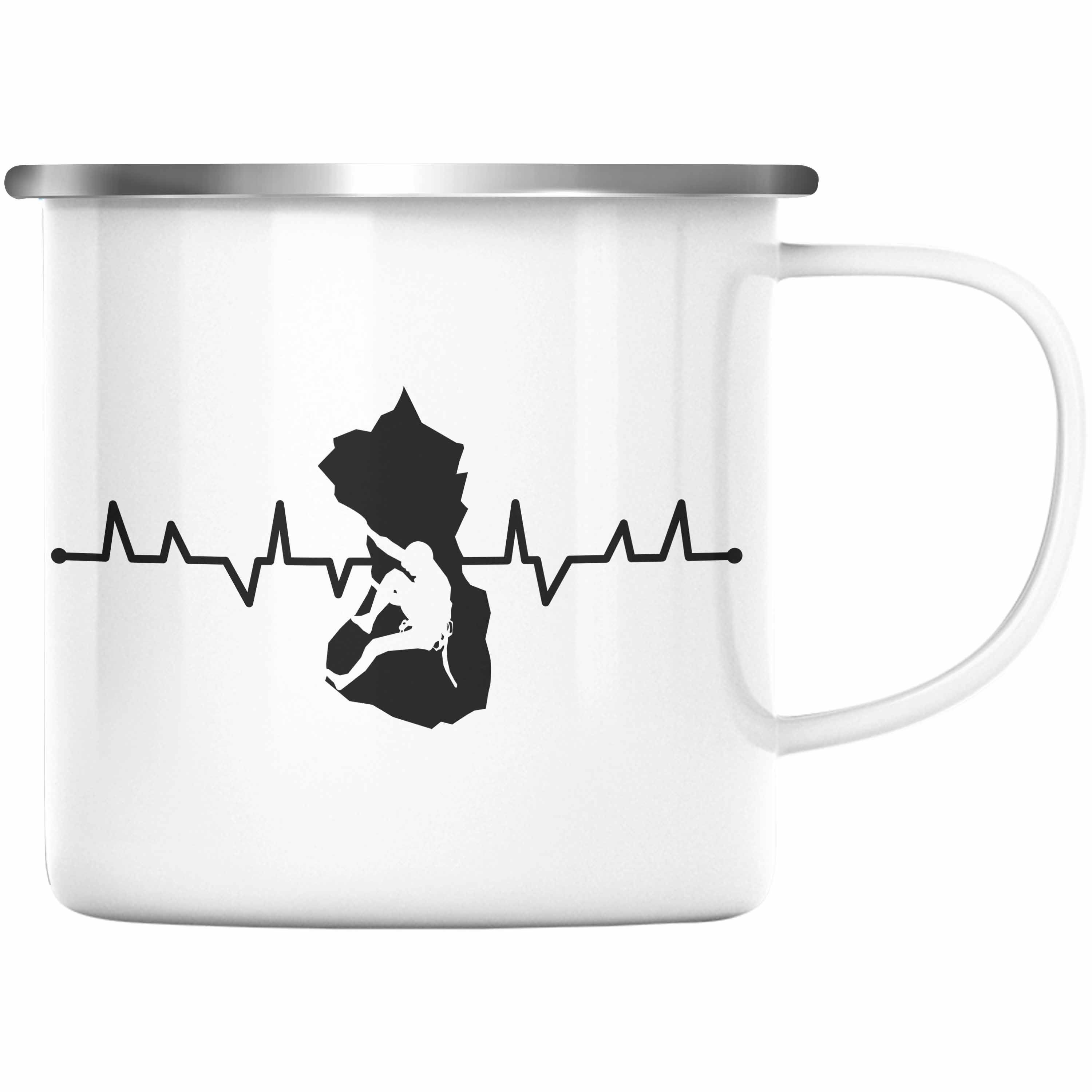 - Geschenk Herzschlag Klettern Thermotasse Boulder Trendation Bergsteigen Geschenkidee Berge Emaille Tasse Silber Trendation