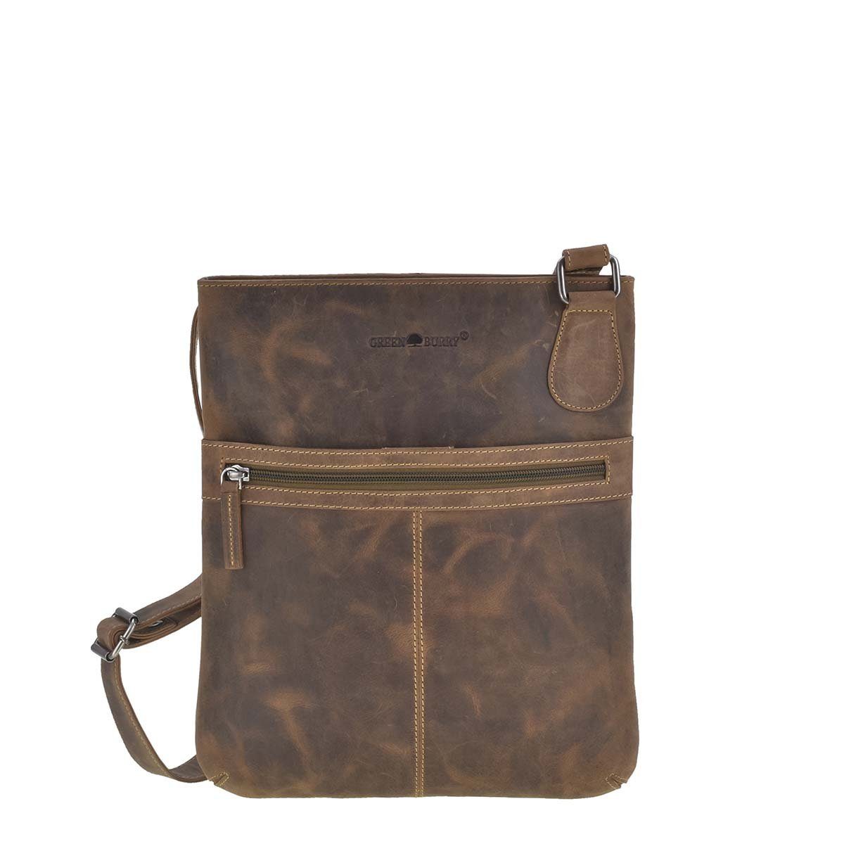 Greenburry Umhängetasche "Vintage" Leder, kleine flache Schultertasche, Damentasche 26x31cm, rustikales Leder