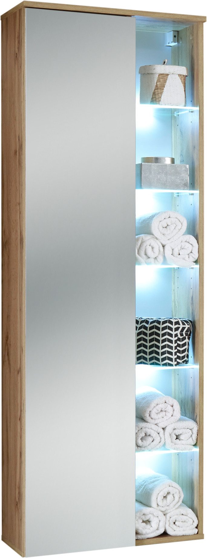 BASIC by Balculina Hochschrank Best Hochschrank, Badezimmerschrank BxHxT 55x160x30 cm (1-St) Breite 55 cm, LED-Beleuchtung, Softclose