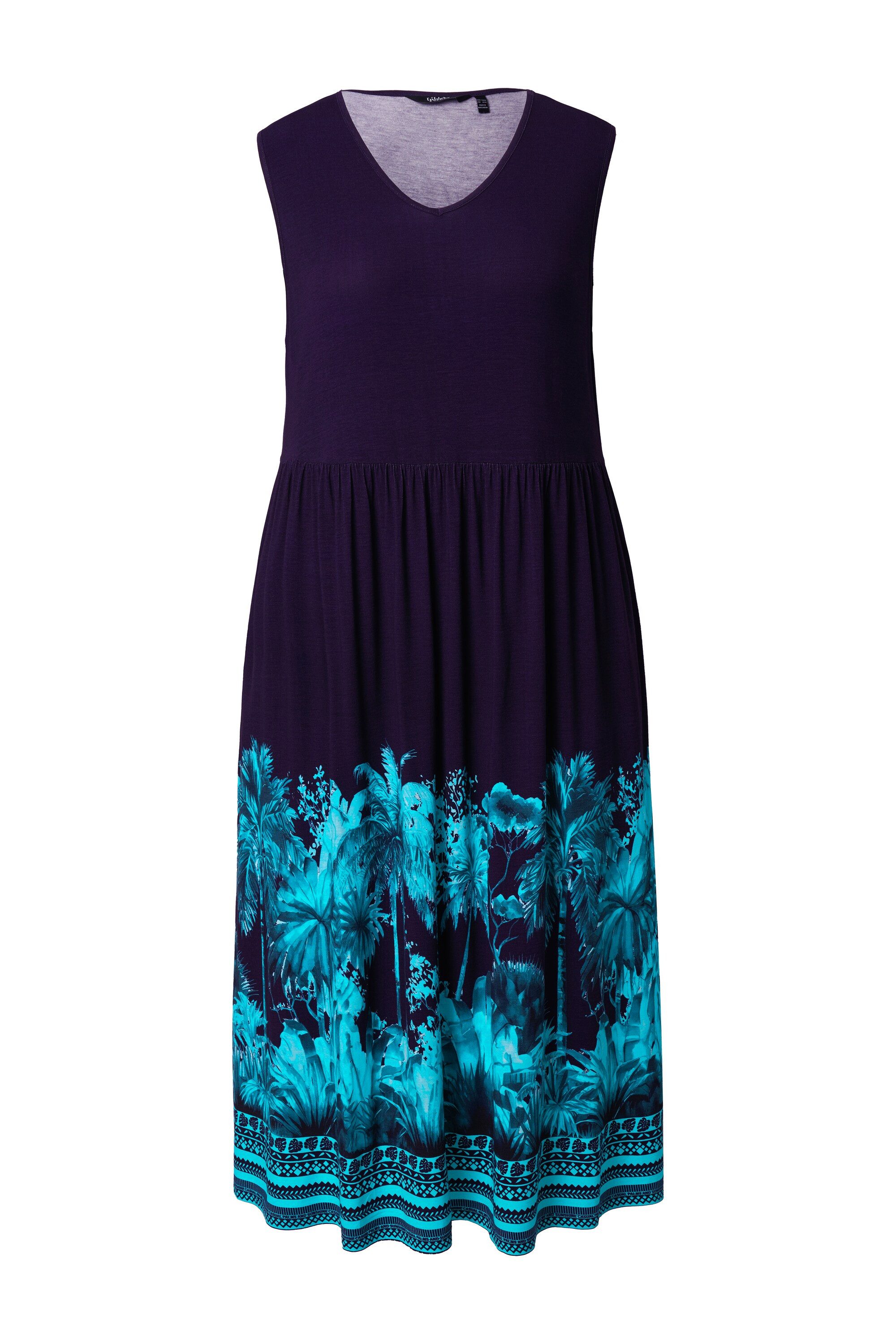 Ulla Popken Jerseykleid Jersey-Maxikleid Palmen V-Ausschnitt günstig online kaufen