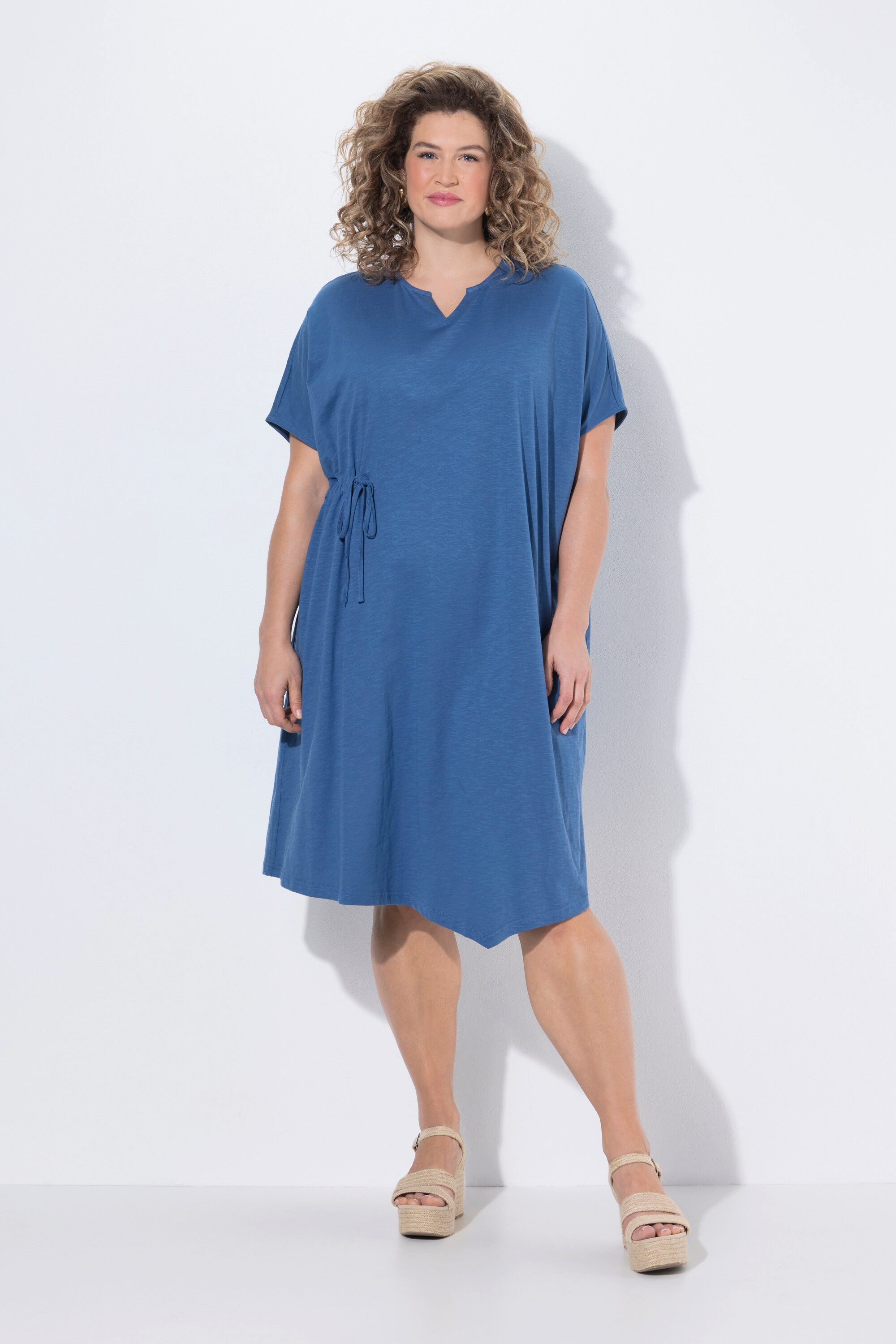 Ulla Popken Midikleid Midikleid Tunika-Ausschnitt Halbarm Biobaumwolle