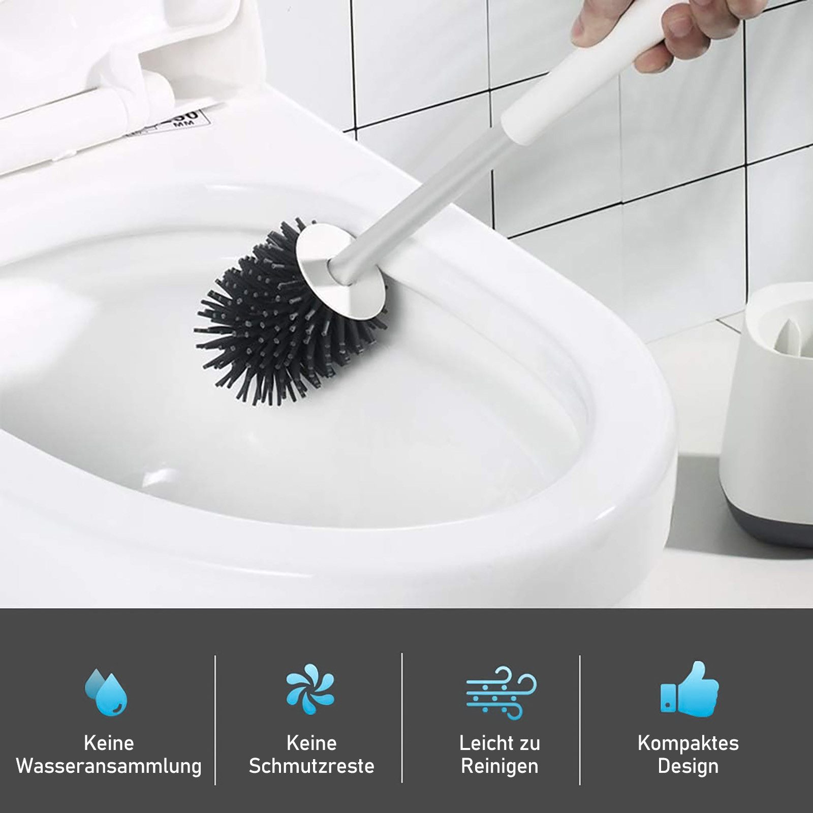 HUGERSTONE WC-Reinigungsbürste Klobürste mit TPR Borsten und Halter, Toilettenbürstenhalter Stehend, (Set, 2-tlg., WC Bürste mit Schnell Trocknendem Haltersatz), Geeignet für Badezimmer, Toiletten, Gästewc