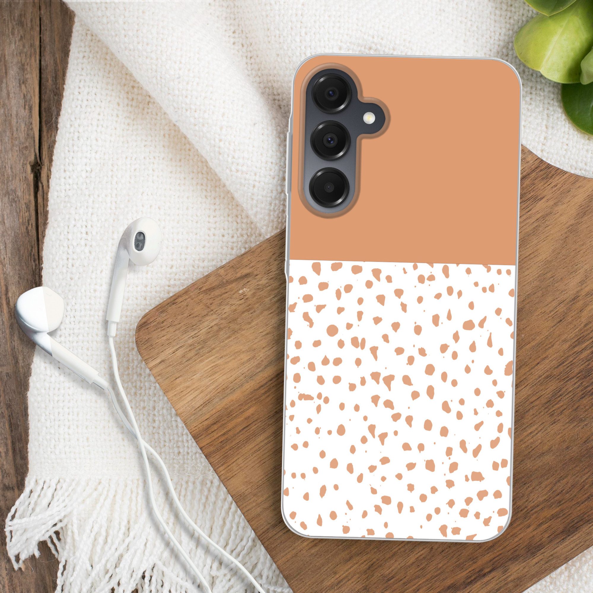 MuchoWow Handyhülle für Samsung Galaxy A16 5G Tupfen - Orange - Weiß, Phone Case, Silikon, Schutzhülle Dünn