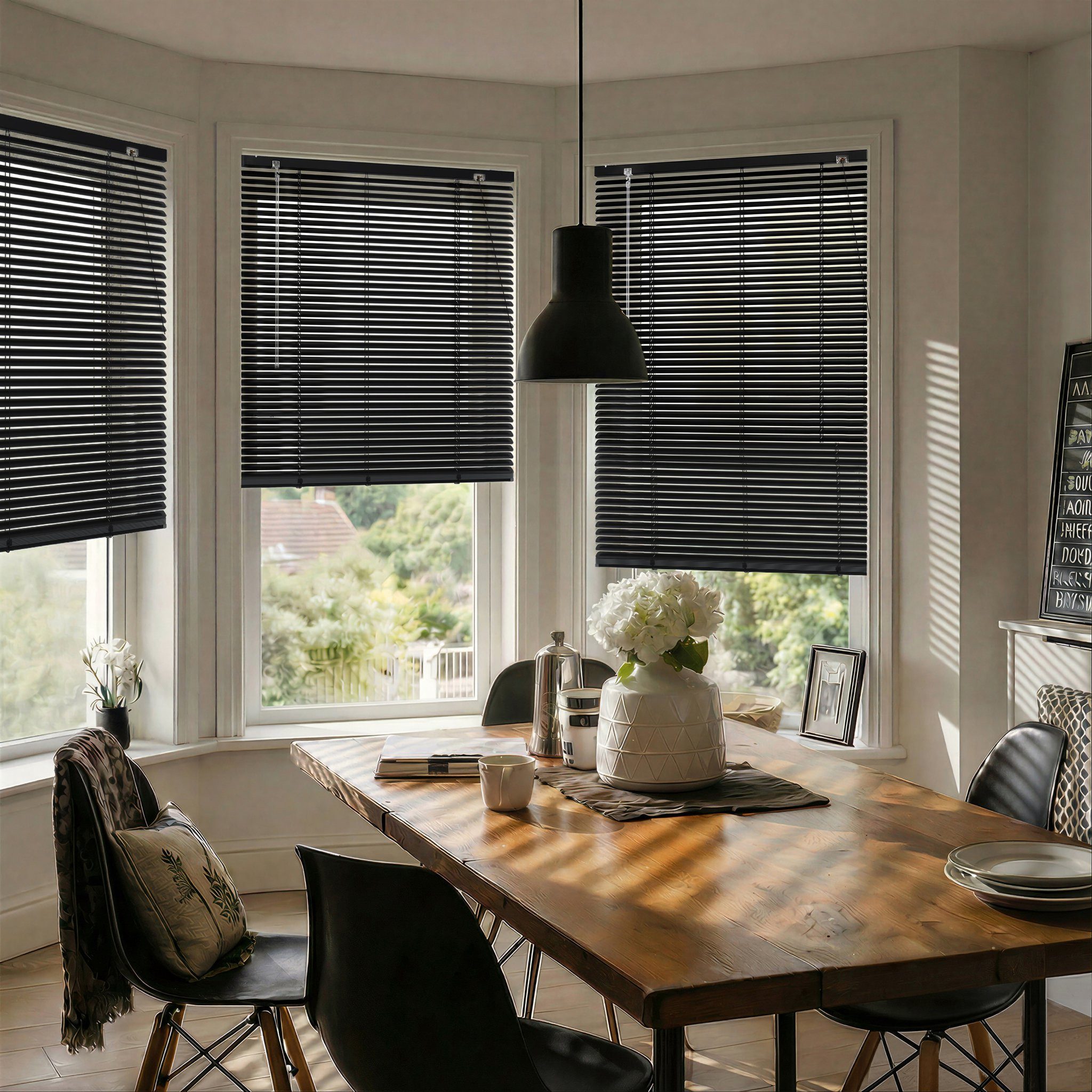Victoria M. Jalousie Alu Jalousie 40 x 130 cm schwarz glänzend 25mm ohne u. mit Bohren, ohne Bohren, freihängend, Blendschutz mit und ohne Bohren, inkl. Klemmcl – Bild 5 von 5