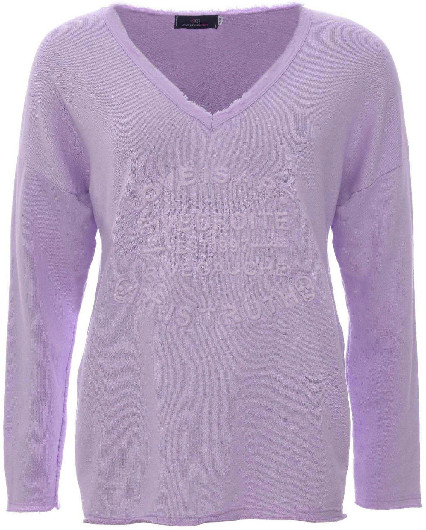Zwillingsherz Sweatshirt ausgefranster V-Ausschnitt, Vintage Look, günstig online kaufen