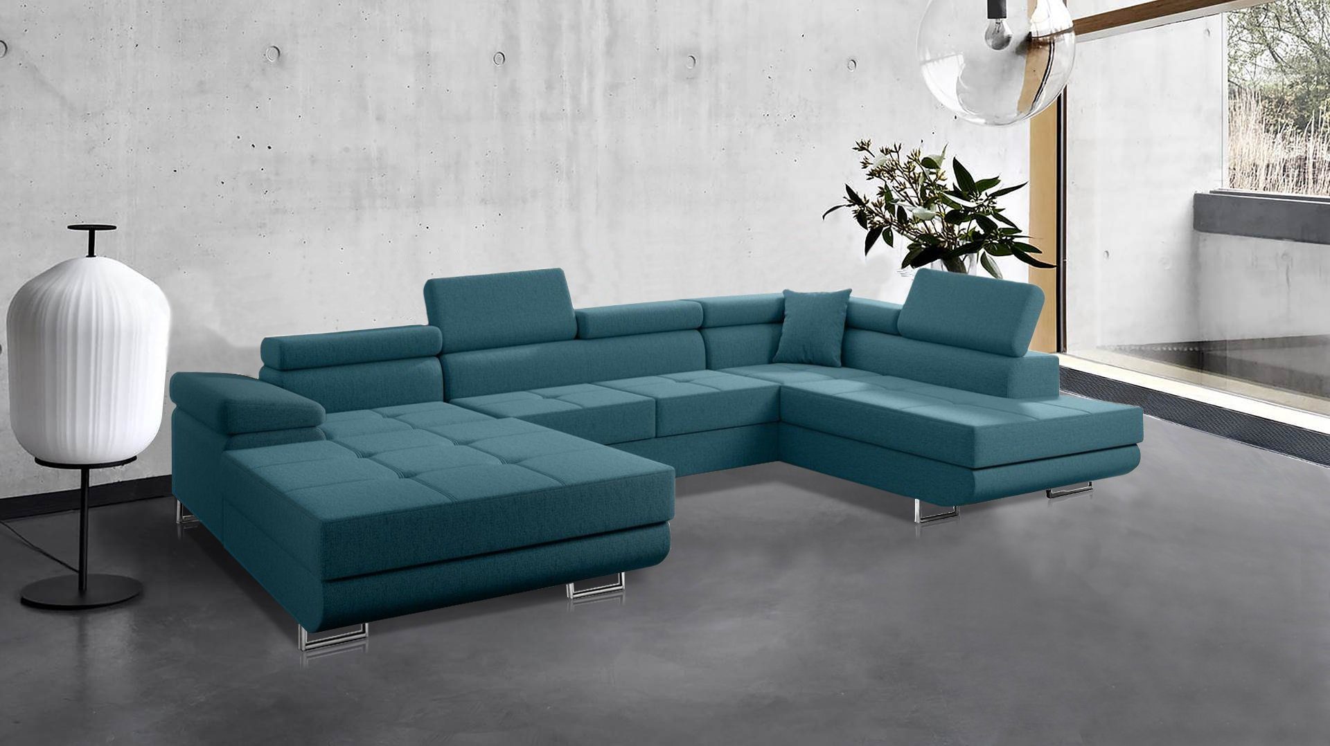 Beautysofa Ecksofa VILD U, U-Form Ecksofa im modernes Stil, Polstersofa, XXL Eckcouch für Wohnzimmer, mit Schlaffunktion + Bettkasten