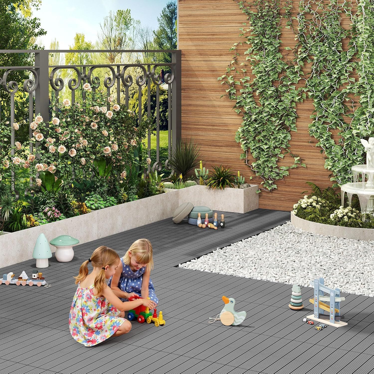 Woltu WPC-Fliesen, 6 St., Terrassendielen Holz-Optik 30x60cm mit klicksystem