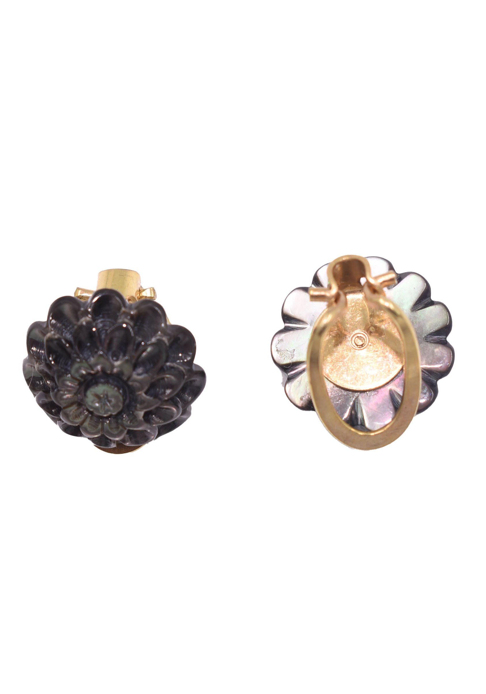 Firetti Paar Ohrclips Schmuck Geschenk Ohrschmuck ohne Ohrlöcher Abalone Blumen, Made in Germany - mit Abalone-Perlmutt