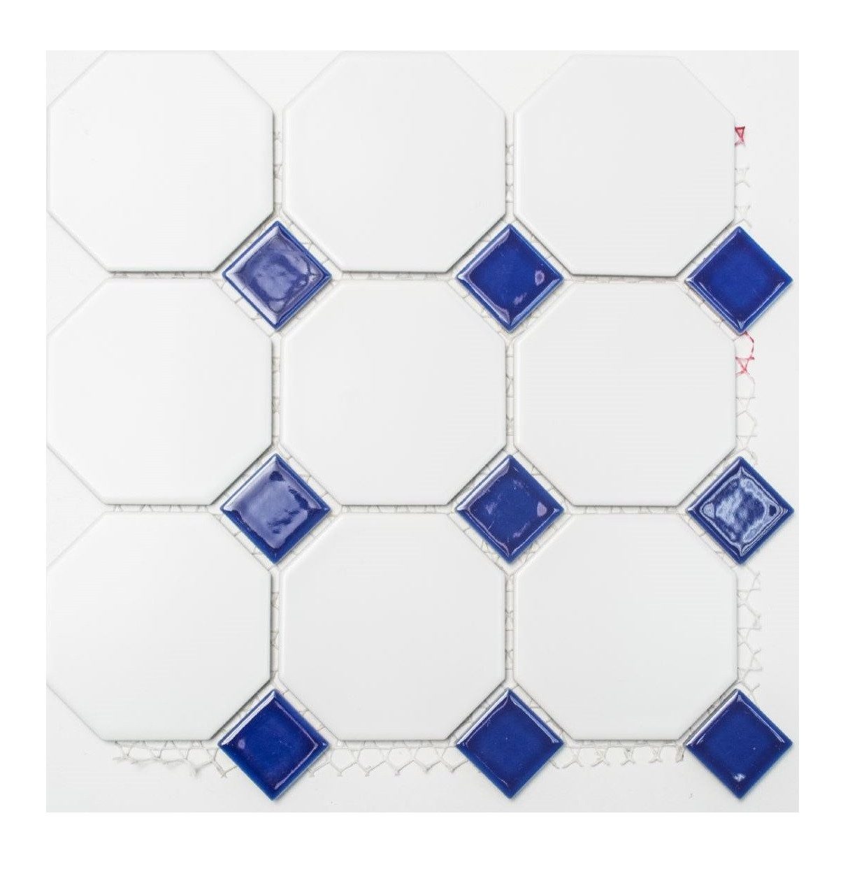Mosani Mosaikfliesen Achteck Mosaik Keramik weiß matt kobaltblau glänzend Mosaikwand