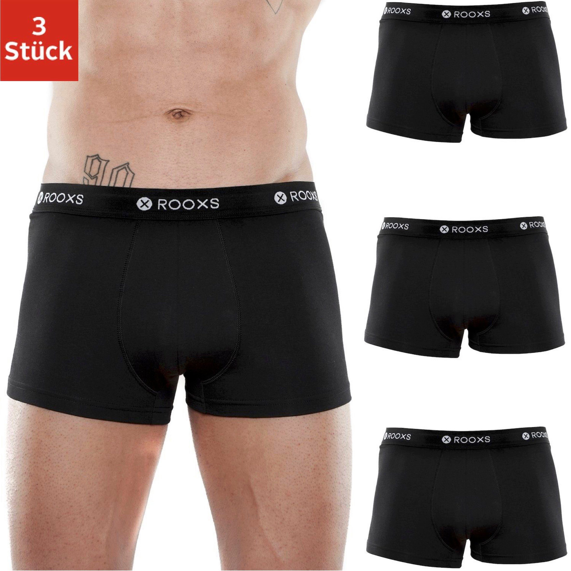 Enge Boxershorts ROOXS (3-St) Herren Baumwolle Retroshorts Unterhosen schwarz Männer