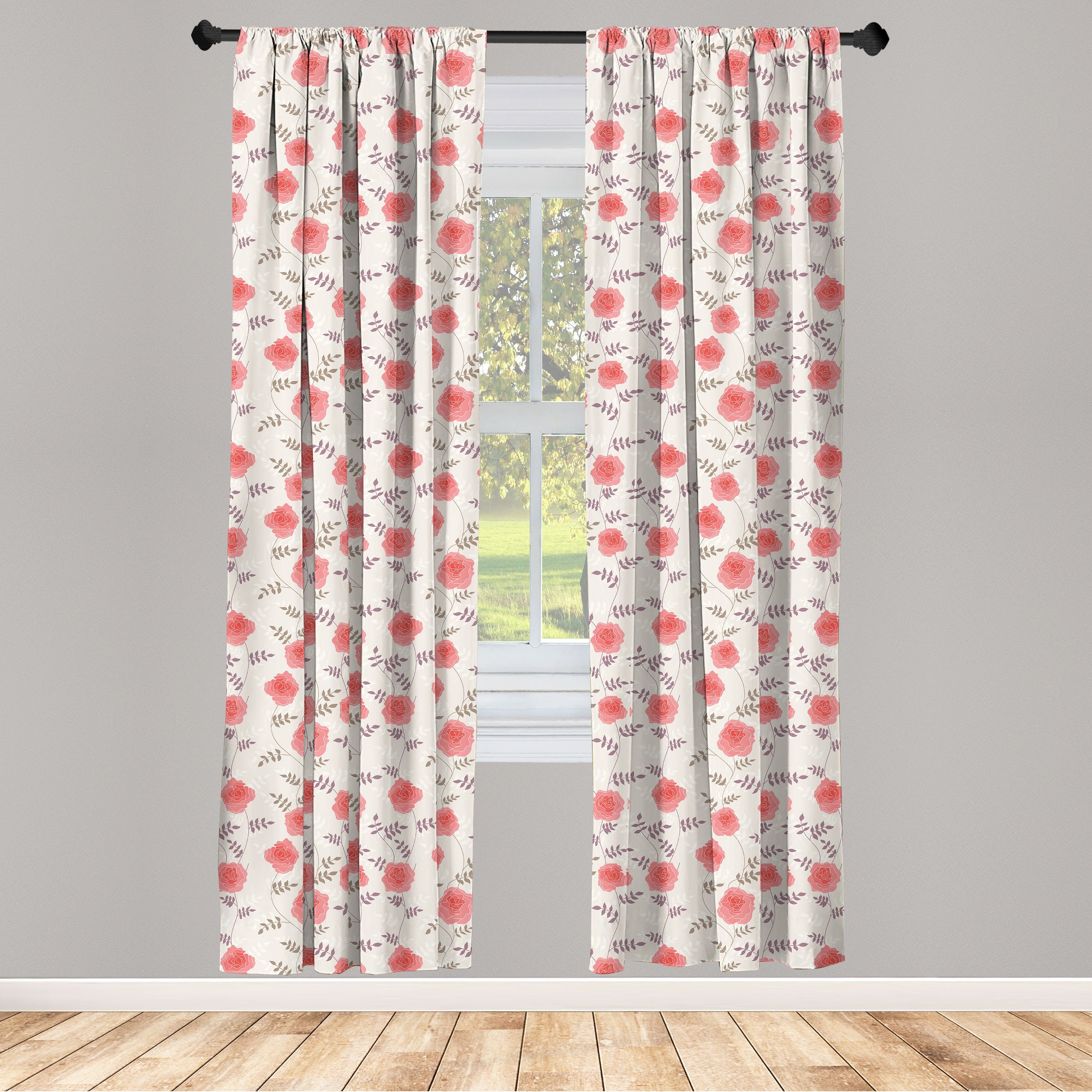 Gardine Vorhang für Wohnzimmer Schlafzimmer Dekor, Abakuhaus, Microfaser, Rose Blühende Blumen Dünne Peduncle