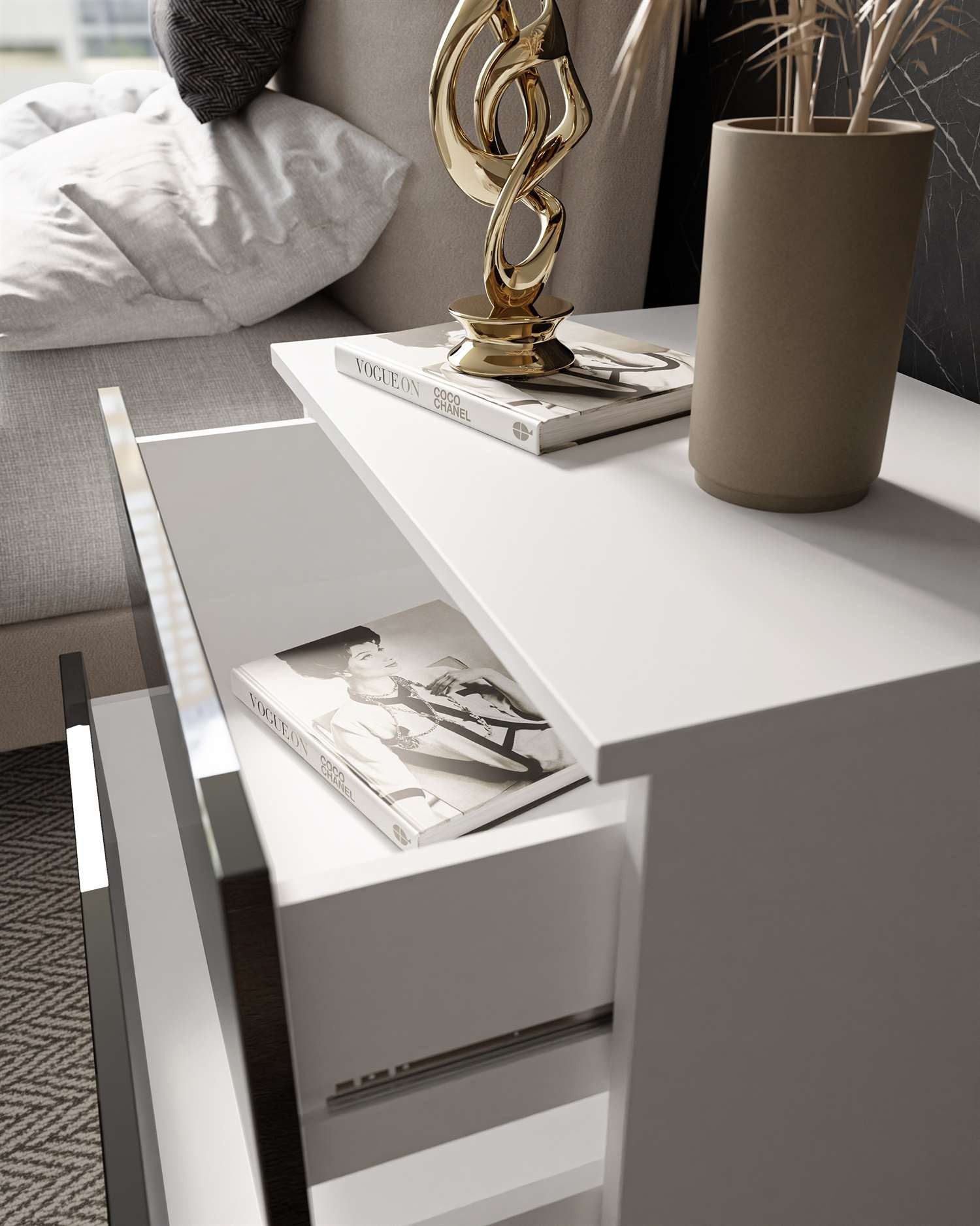 Lookway Nachttisch LINA mit Push-Open System Hochglanz LED