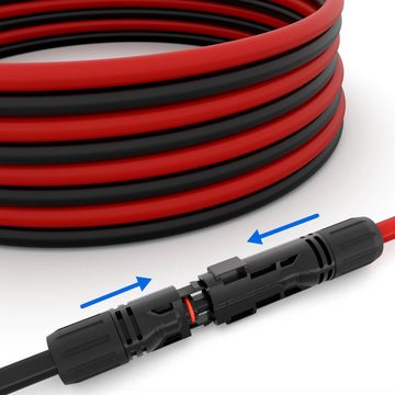 HB-DIGITAL 2x 1m Solarkabel 6mm2 mit Solarstecker Verlängerungskabel rot/schwarz Solarkabel, Solarstecker, (200 cm), TÜV Rheinland zertifizierte PV Kabel 6mm2 für Solaranlagen